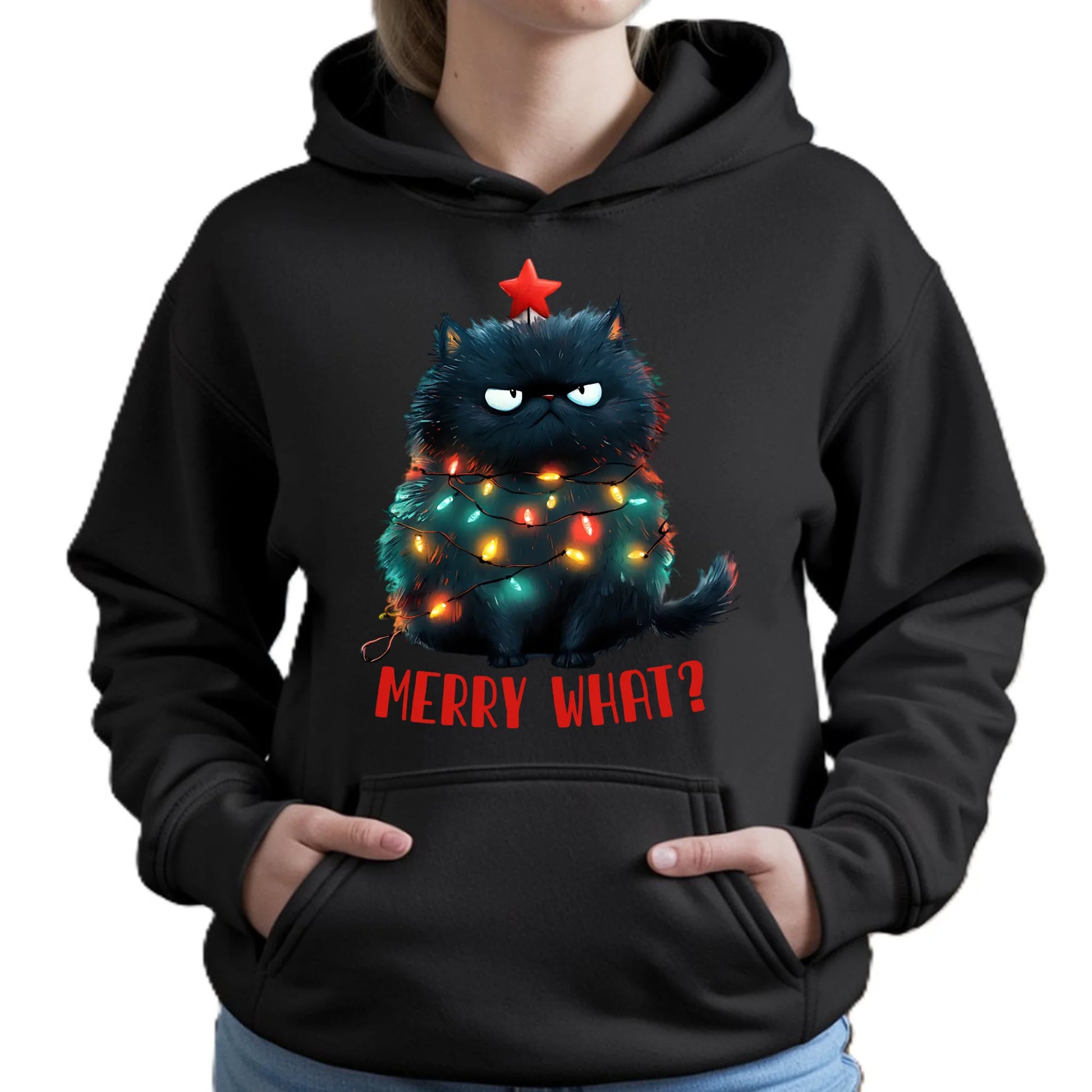 Bluza damska z kapturem świąteczna - Grumpy Cat Merry what? BN37 - StoryCups.pl