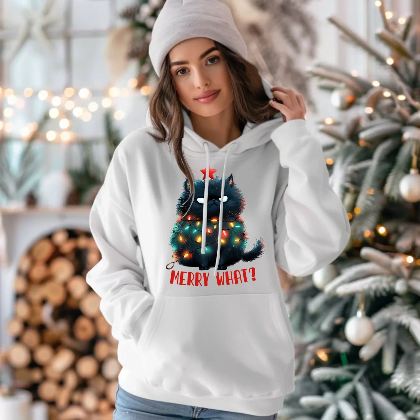 Bluza damska z kapturem świąteczna - Grumpy Cat Merry what? BN37 - StoryCups.pl