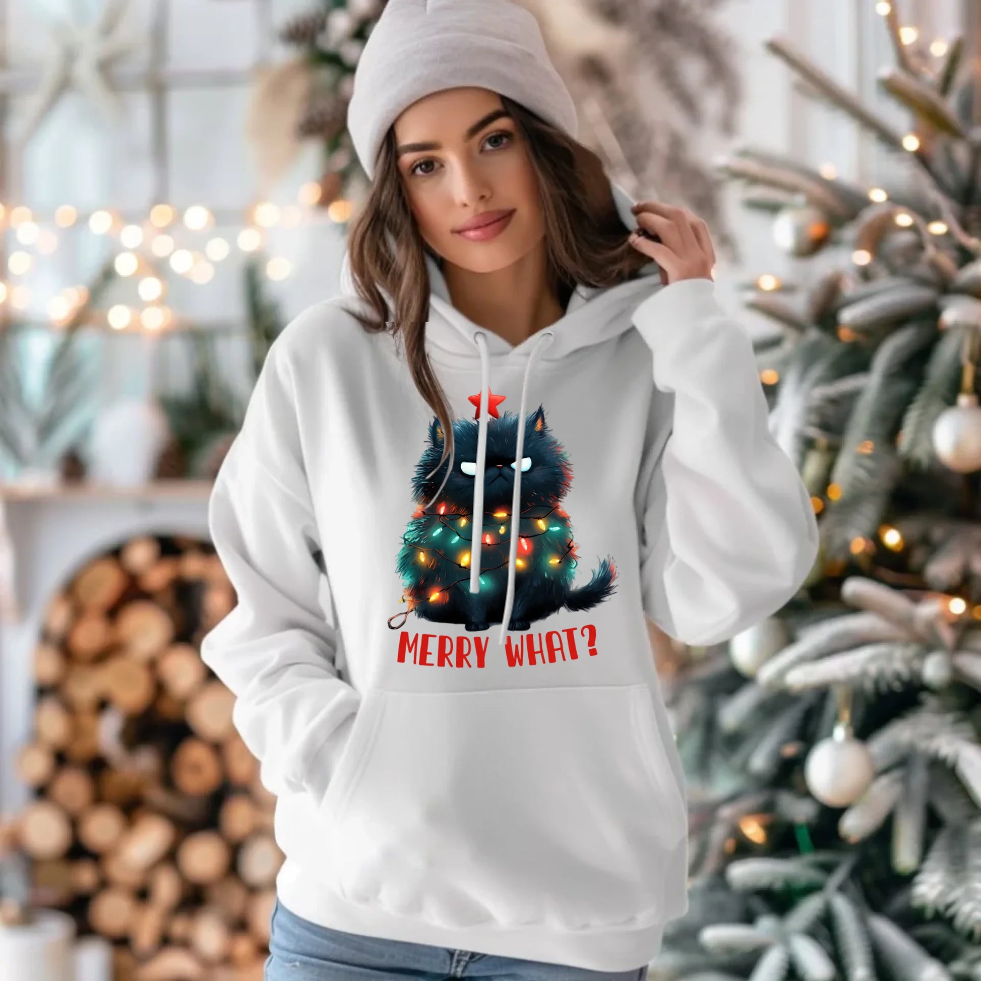 Bluza damska z kapturem świąteczna - Grumpy Cat Merry what? BN37 - StoryCups.pl