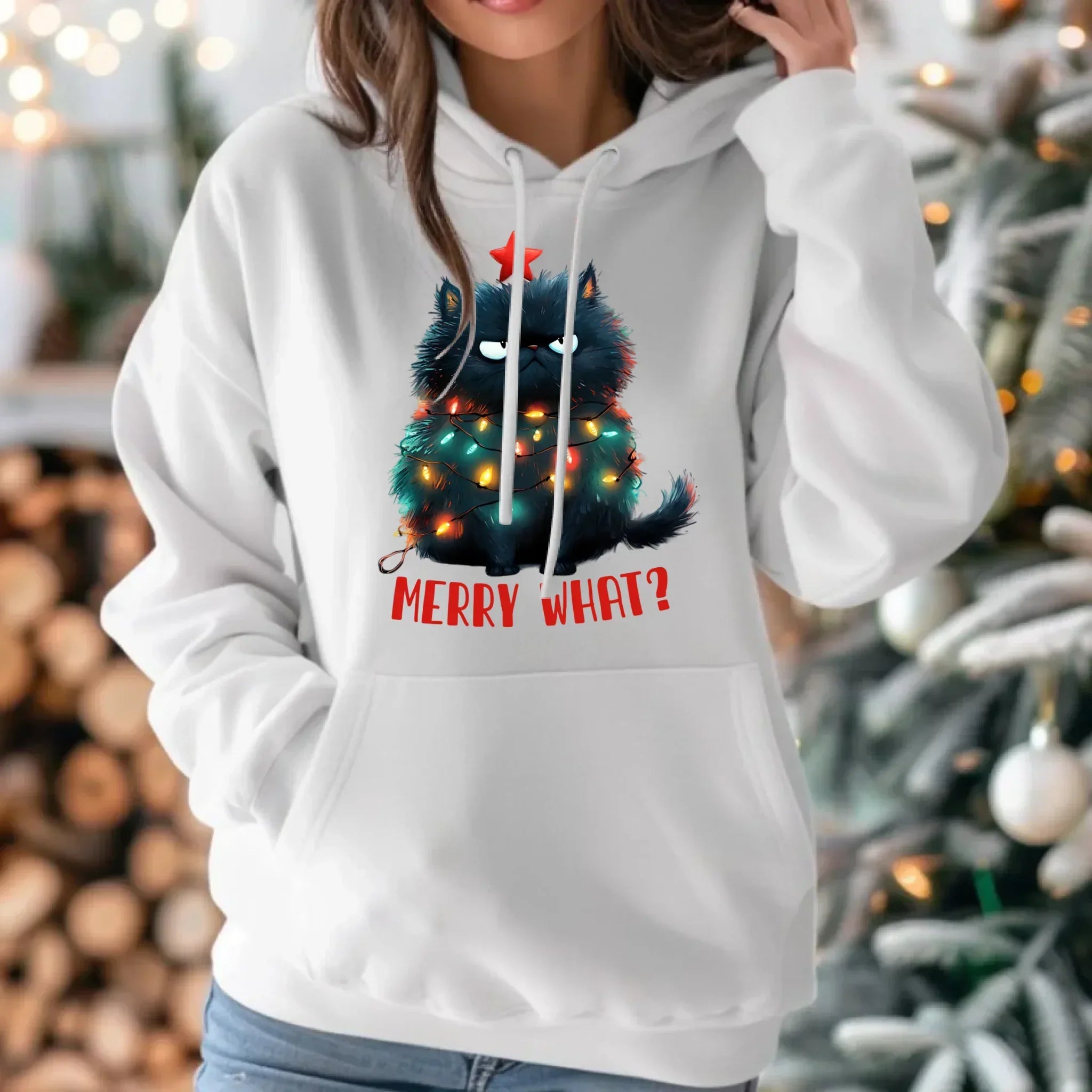 Bluza damska z kapturem świąteczna - Grumpy Cat Merry what? BN37 - StoryCups.pl