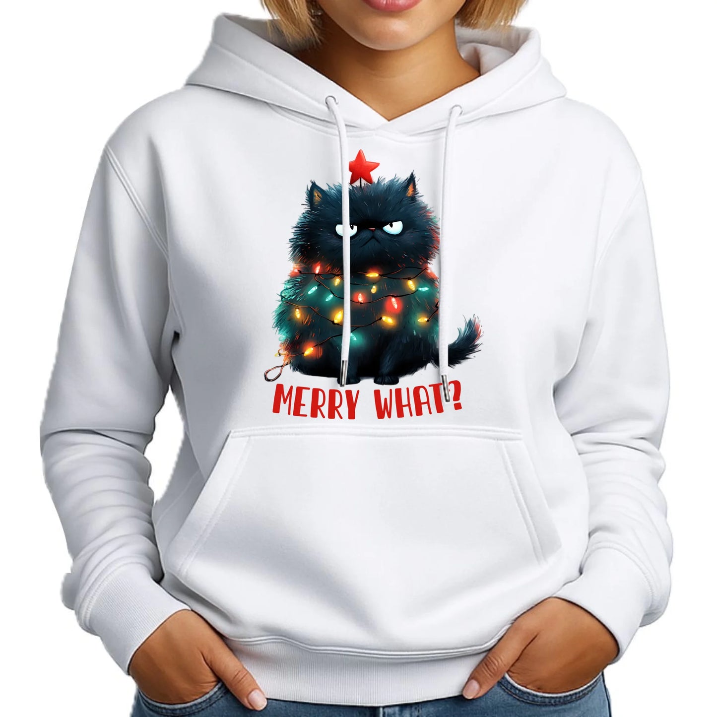 Bluza damska z kapturem świąteczna - Grumpy Cat Merry what? BN37 - StoryCups.pl