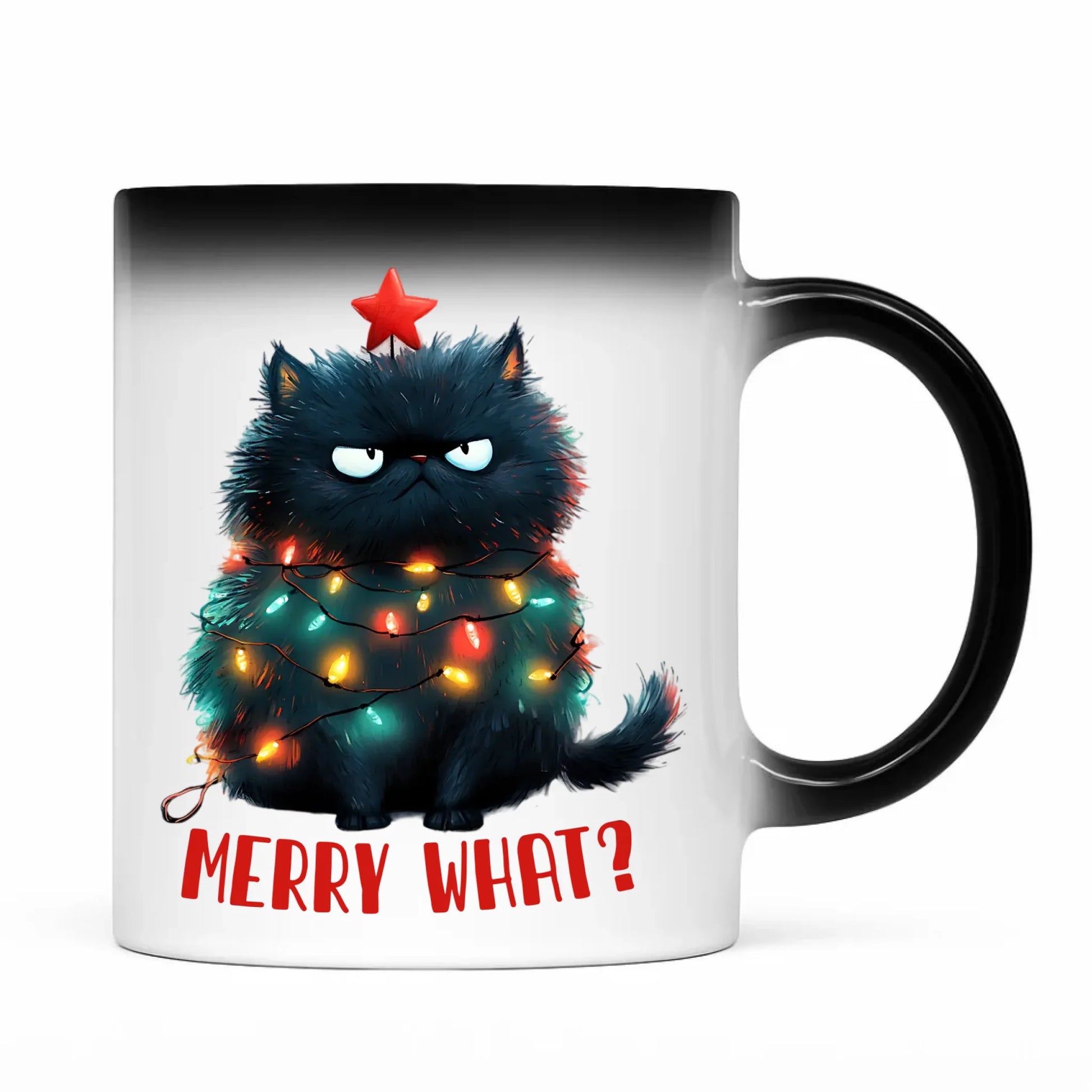 Kubek magiczny świąteczny - Grumpy Cat Merry what? BN37 - StoryCups.pl