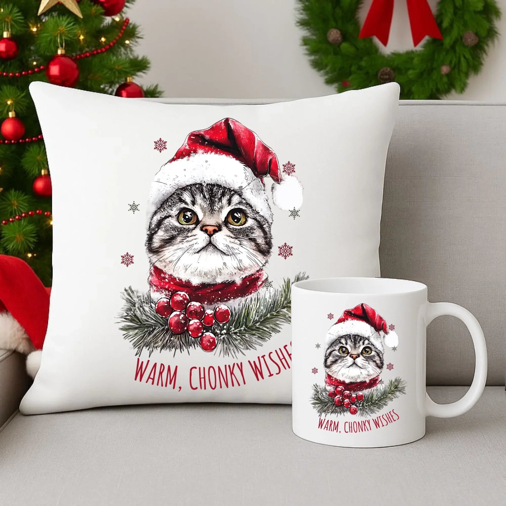 Zestaw poduszka i kubek świąteczny - Warm, Chonky Wishes BN36 - StoryCups.pl