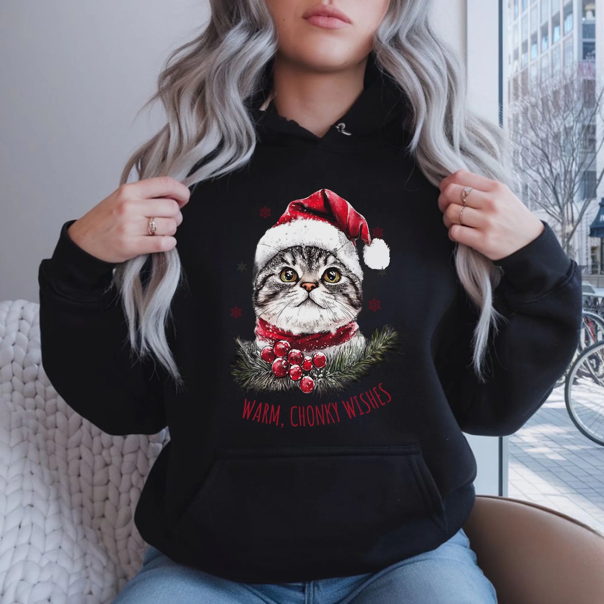 Bluza damska z kapturem świąteczna - Warm, Chonky Wishes BN36 - StoryCups.pl
