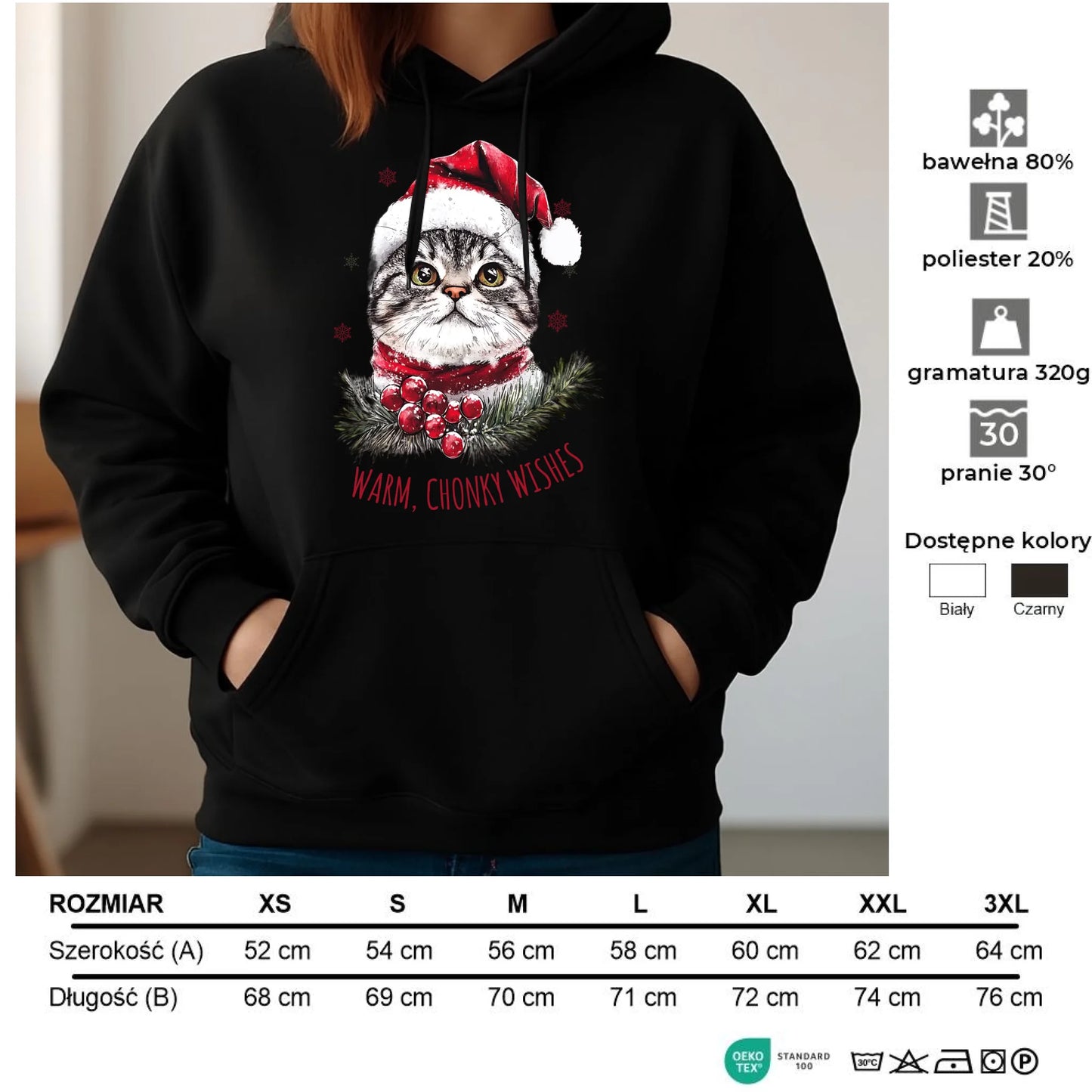 Bluza damska z kapturem świąteczna - Warm, Chonky Wishes BN36 - StoryCups.pl