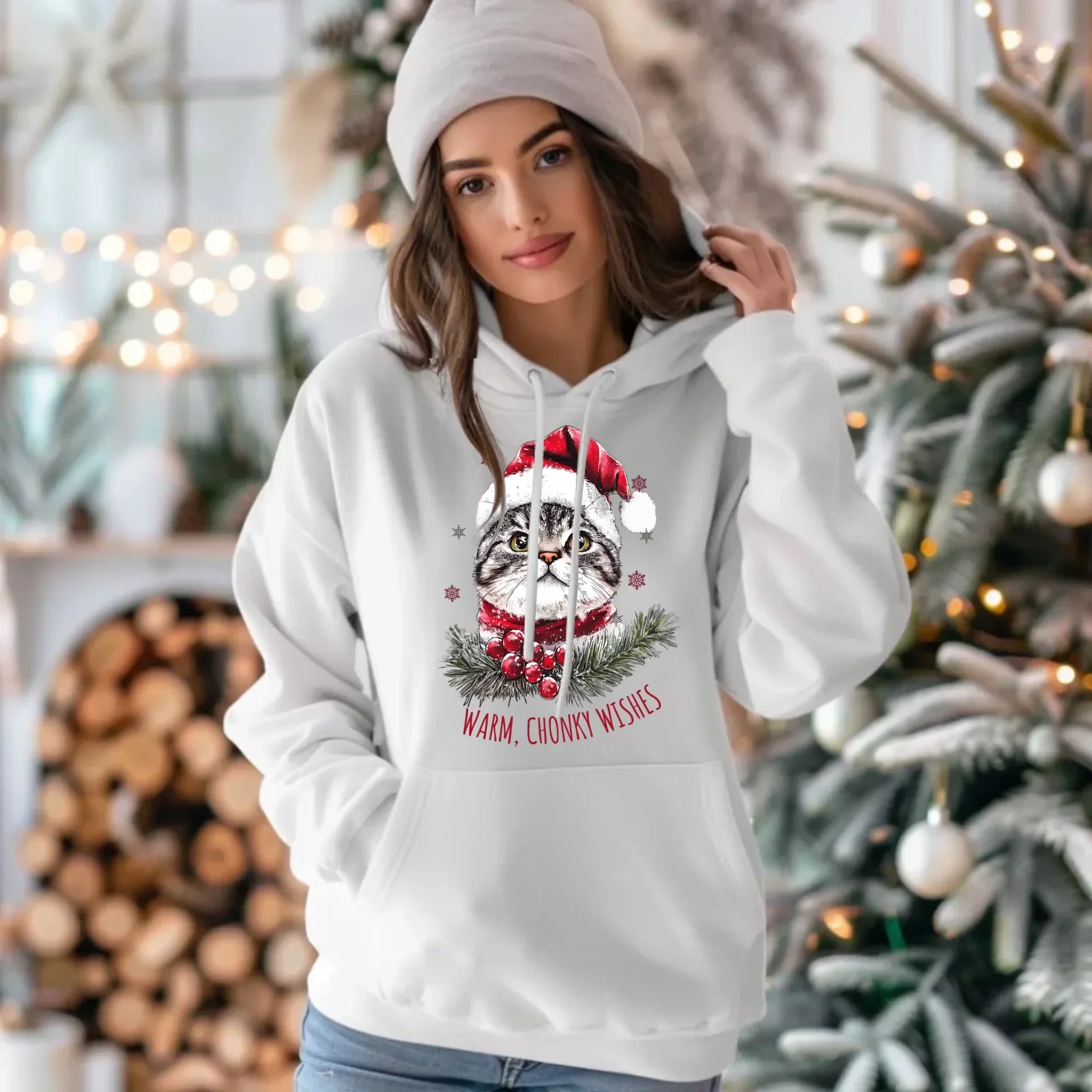 Bluza damska z kapturem świąteczna - Warm, Chonky Wishes BN36 - StoryCups.pl