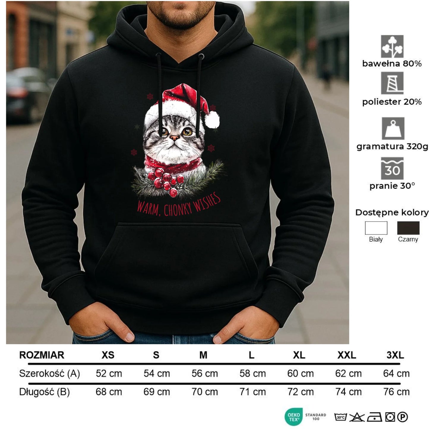 Bluza męska z kapturem świąteczna - Warm, Chonky Wishes BN36 - StoryCups.pl