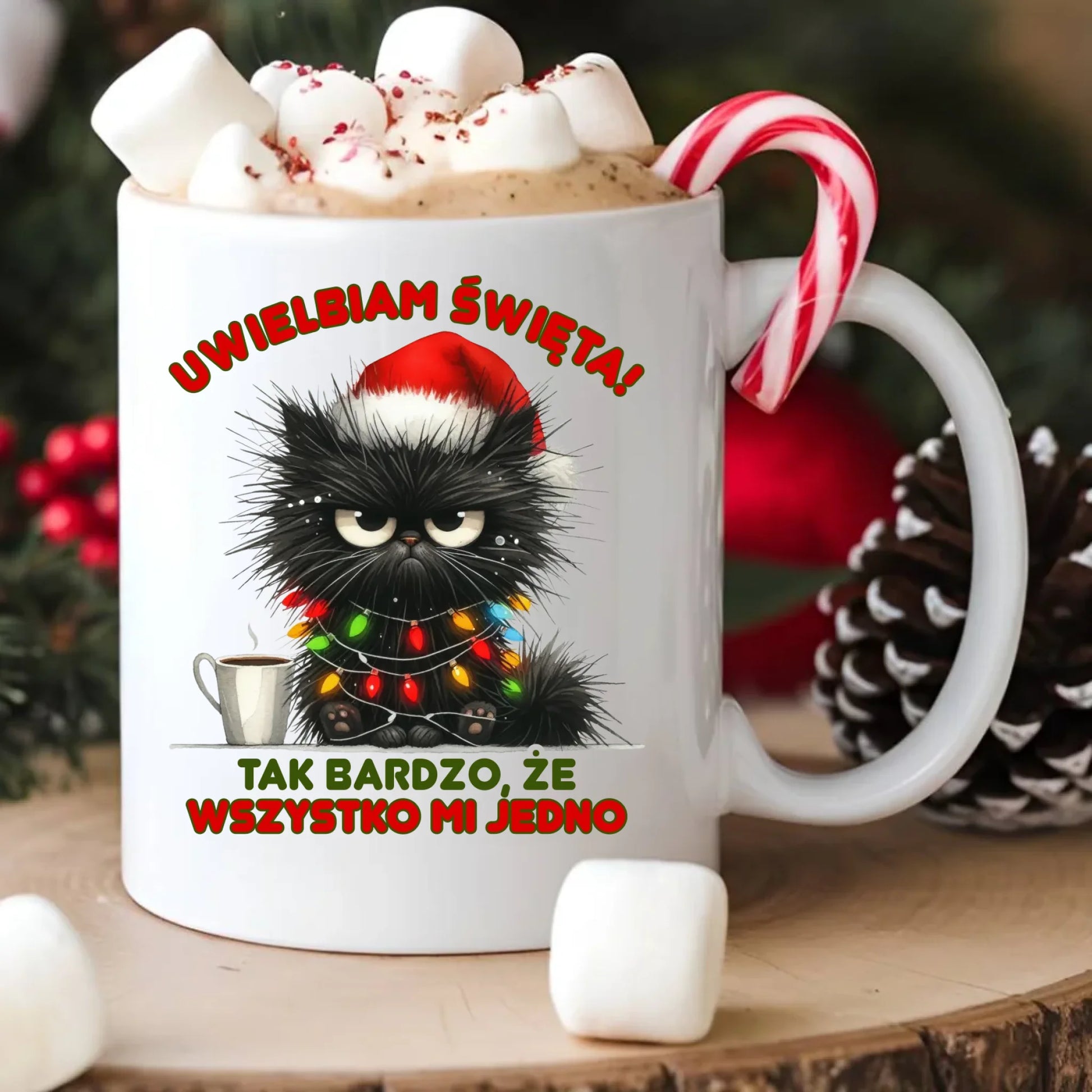 Kubek świąteczny - Kot Maruda Wszystko mi jedno BN35 - StoryCups.pl