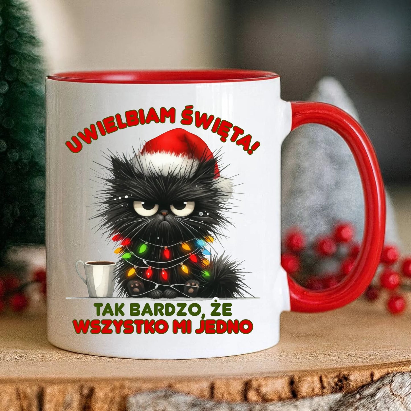 Kubek świąteczny - Kot Maruda Wszystko mi jedno BN35 - StoryCups.pl