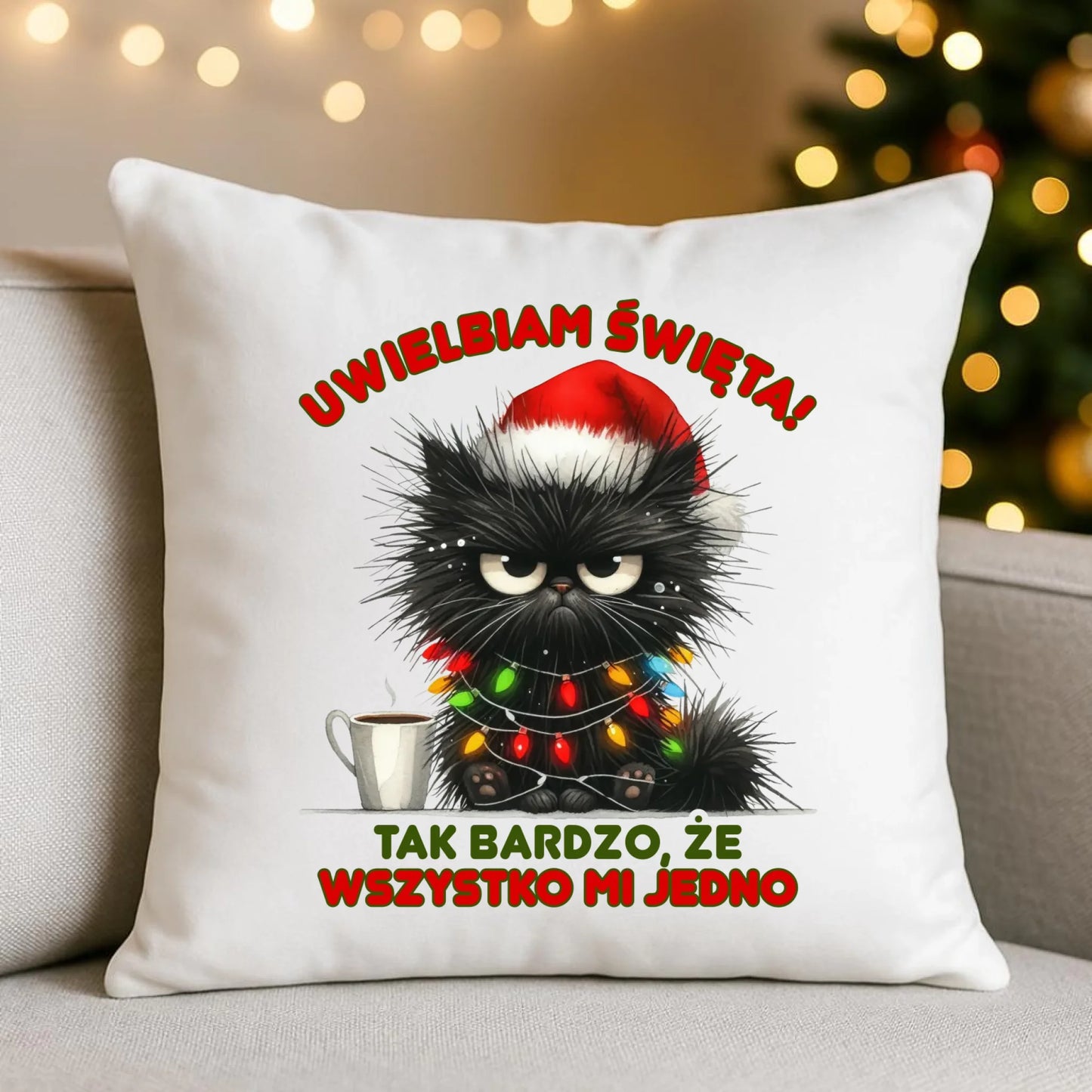 Poduszka świąteczna - Kot Maruda Wszystko mi jedno BN35 - StoryCups.pl