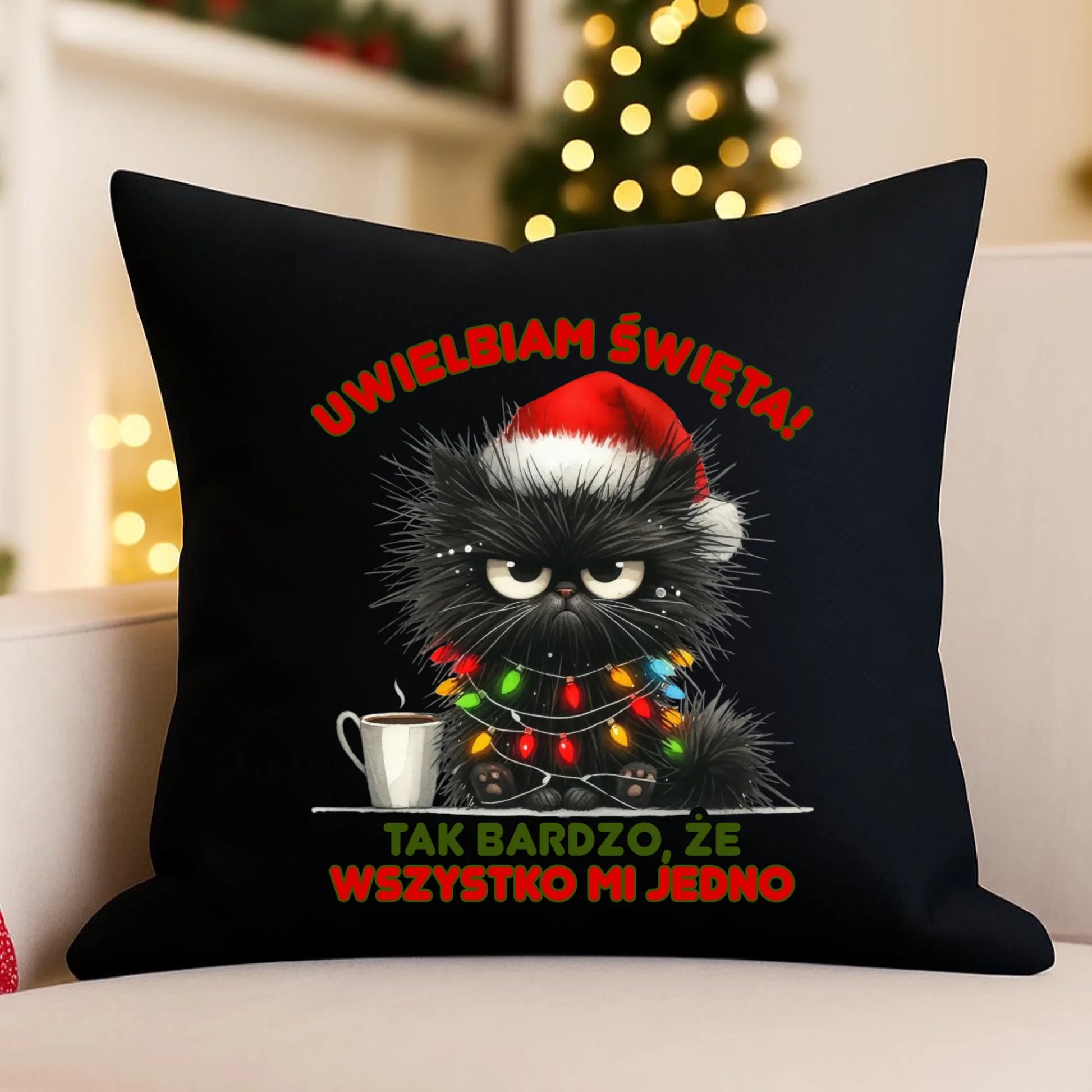 Poduszka dekoracyjna świąteczna - Kot Maruda Wszystko mi jedno BN35 - StoryCups.pl