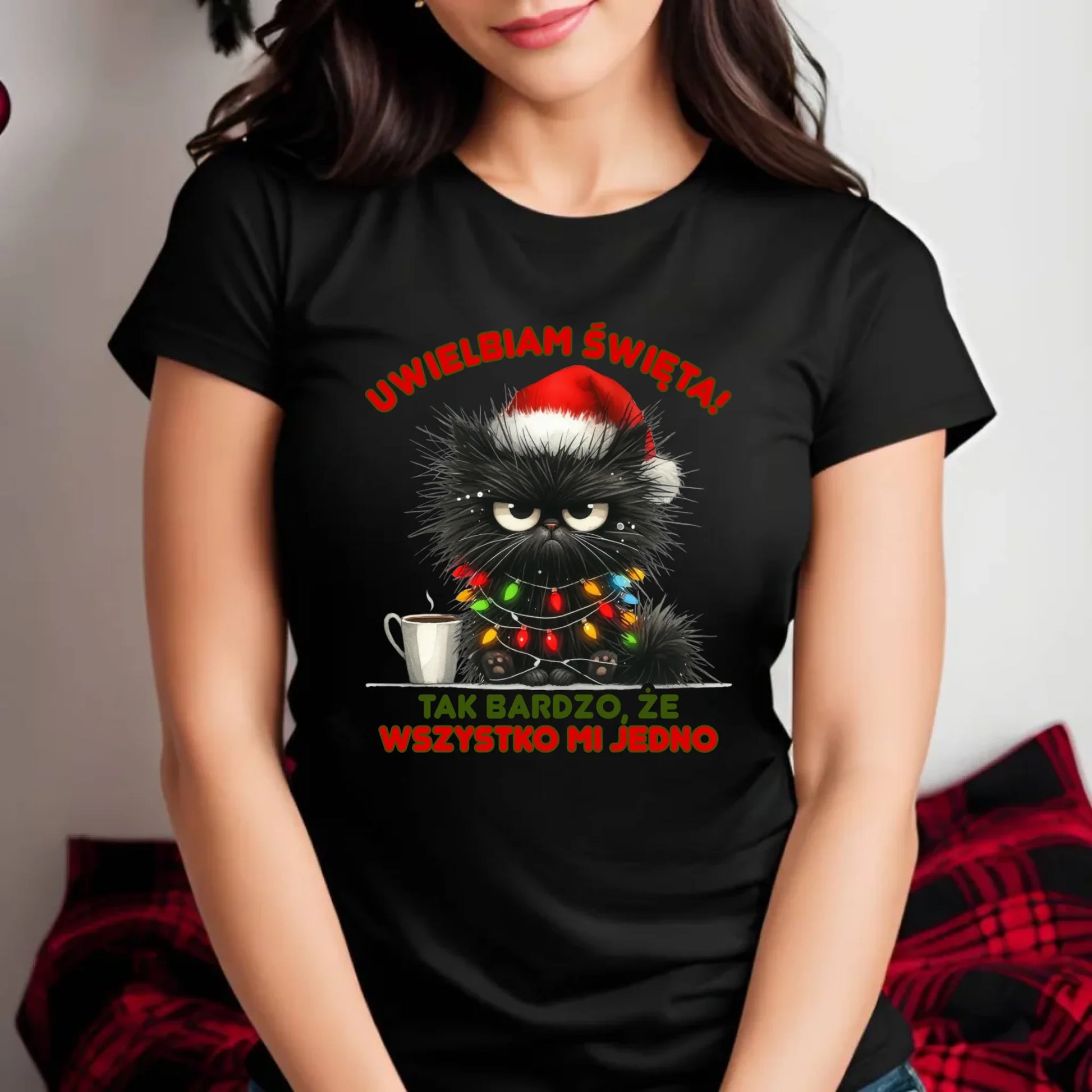 Koszulka damska świąteczna - Kot Maruda Wszystko mi jedno BN35 - StoryCups.pl