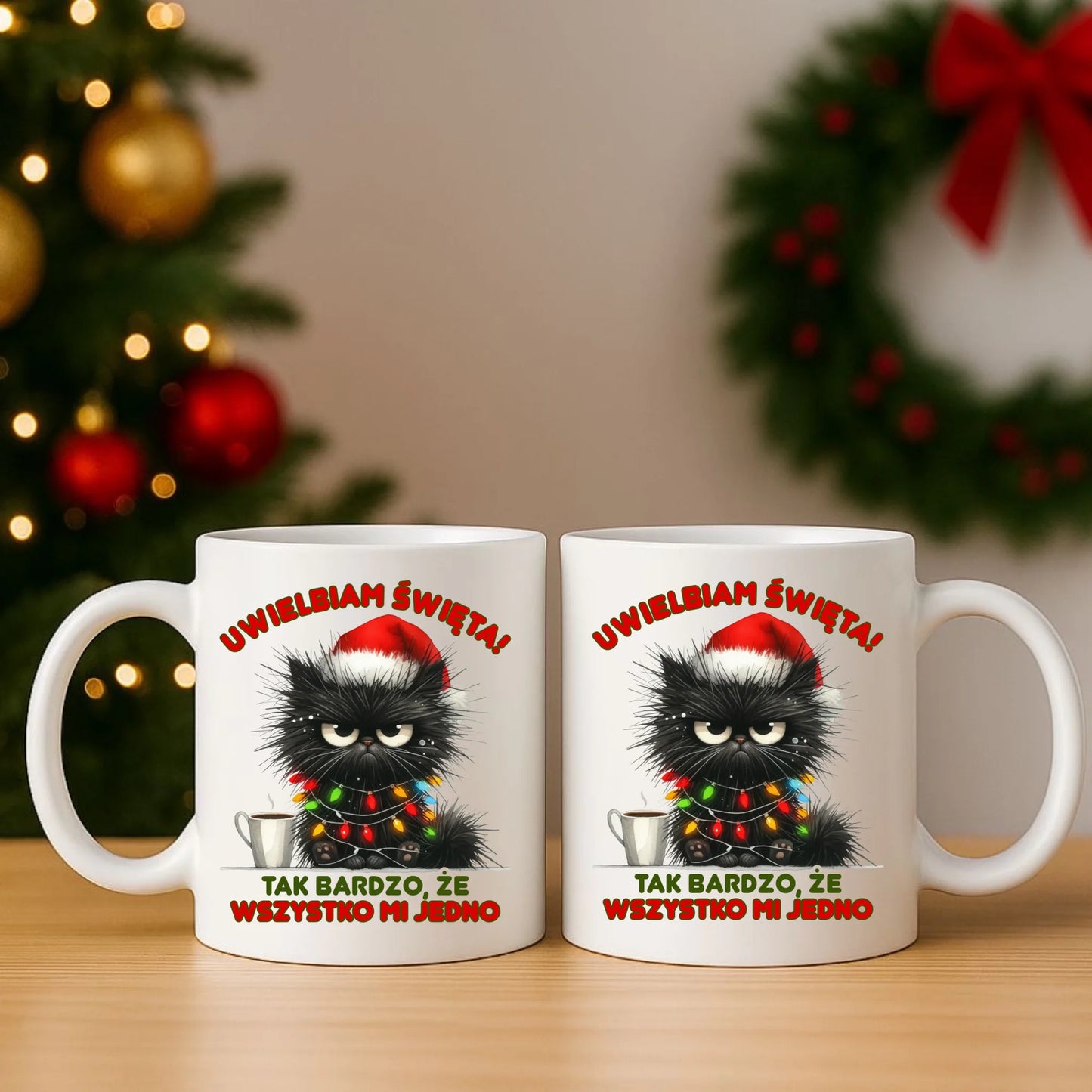 Zestaw poduszka i kubek świąteczny - Kot Maruda Wszystko mi jedno BN35 - StoryCups.pl