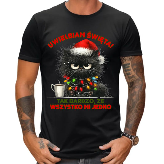 Koszulka męska świąteczna - Kot Maruda Wszystko mi jedno BN35 - StoryCups.pl