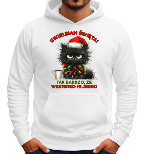 Bluza męska z kapturem świąteczna - Kot Maruda Wszystko mi jedno BN35 - StoryCups.pl