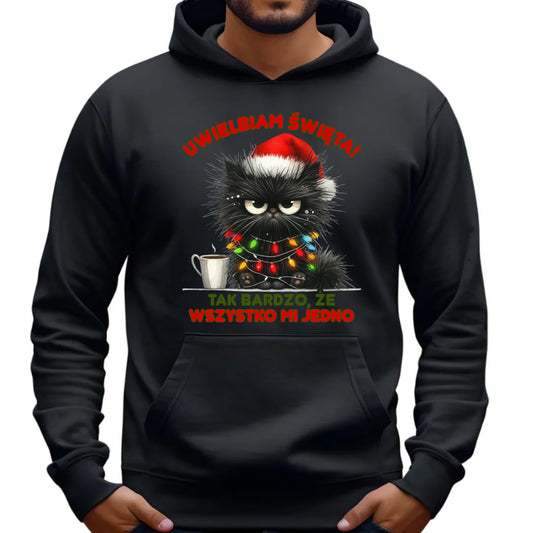 Bluza męska z kapturem świąteczna - Kot Maruda Wszystko mi jedno BN35 - StoryCups.pl