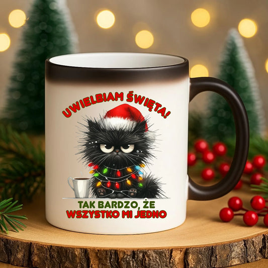 Kubek magiczny świąteczny - Kot Maruda Wszystko mi jedno BN35 - StoryCups.pl