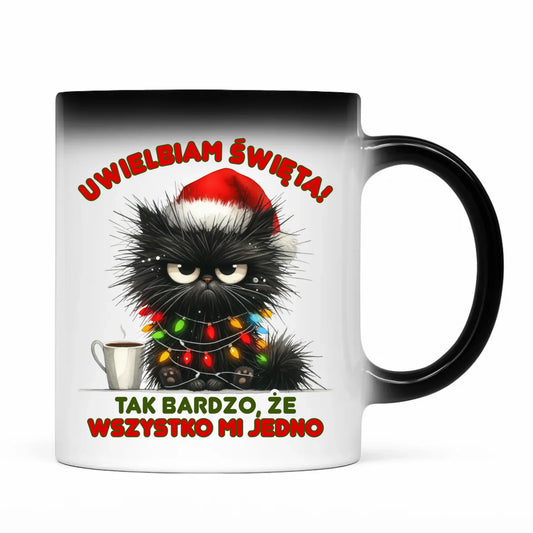 Kubek magiczny świąteczny - Kot Maruda Wszystko mi jedno BN35 - StoryCups.pl