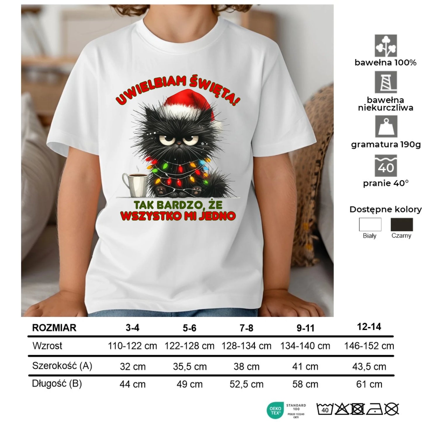 Koszulka dziecięca świąteczna - Kot Maruda Wszystko mi jedno BN35 - StoryCups.pl