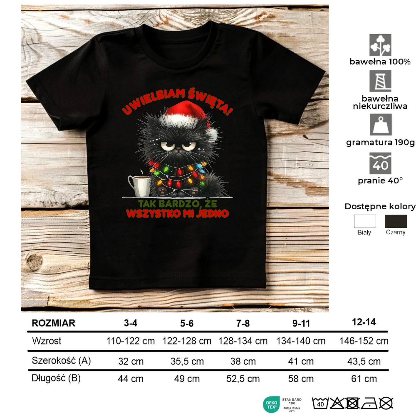 Koszulka dziecięca świąteczna - Kot Maruda Wszystko mi jedno BN35 - StoryCups.pl