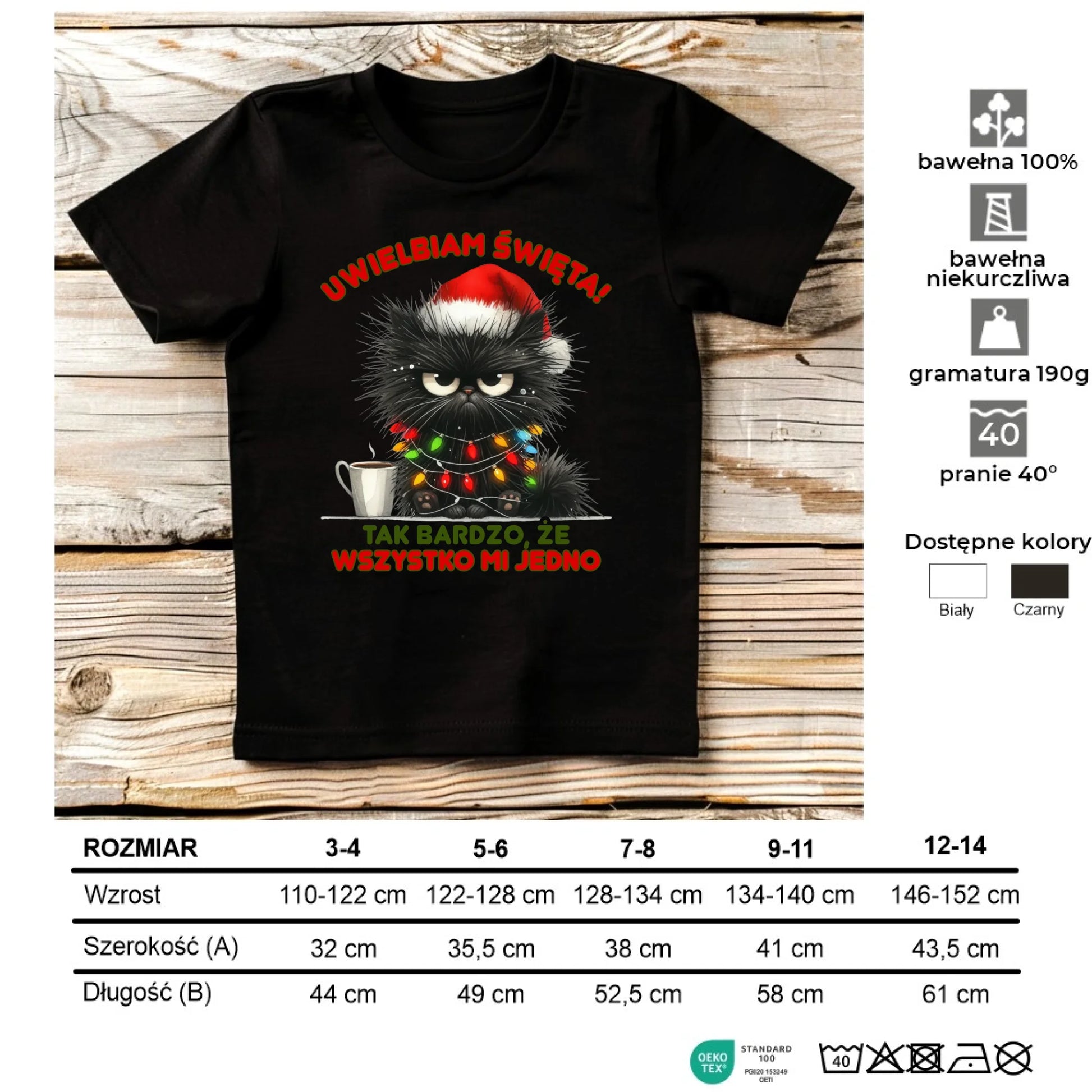 Koszulka dziecięca świąteczna - Kot Maruda Wszystko mi jedno BN35 - StoryCups.pl