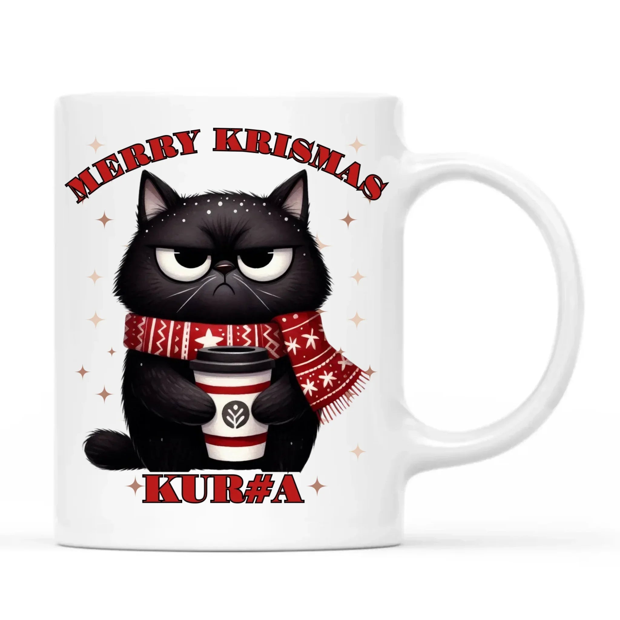 Kubek świąteczny - Zburczany kot Merry Krismas kur#a - bez cenzury BN34 - StoryCups.pl
