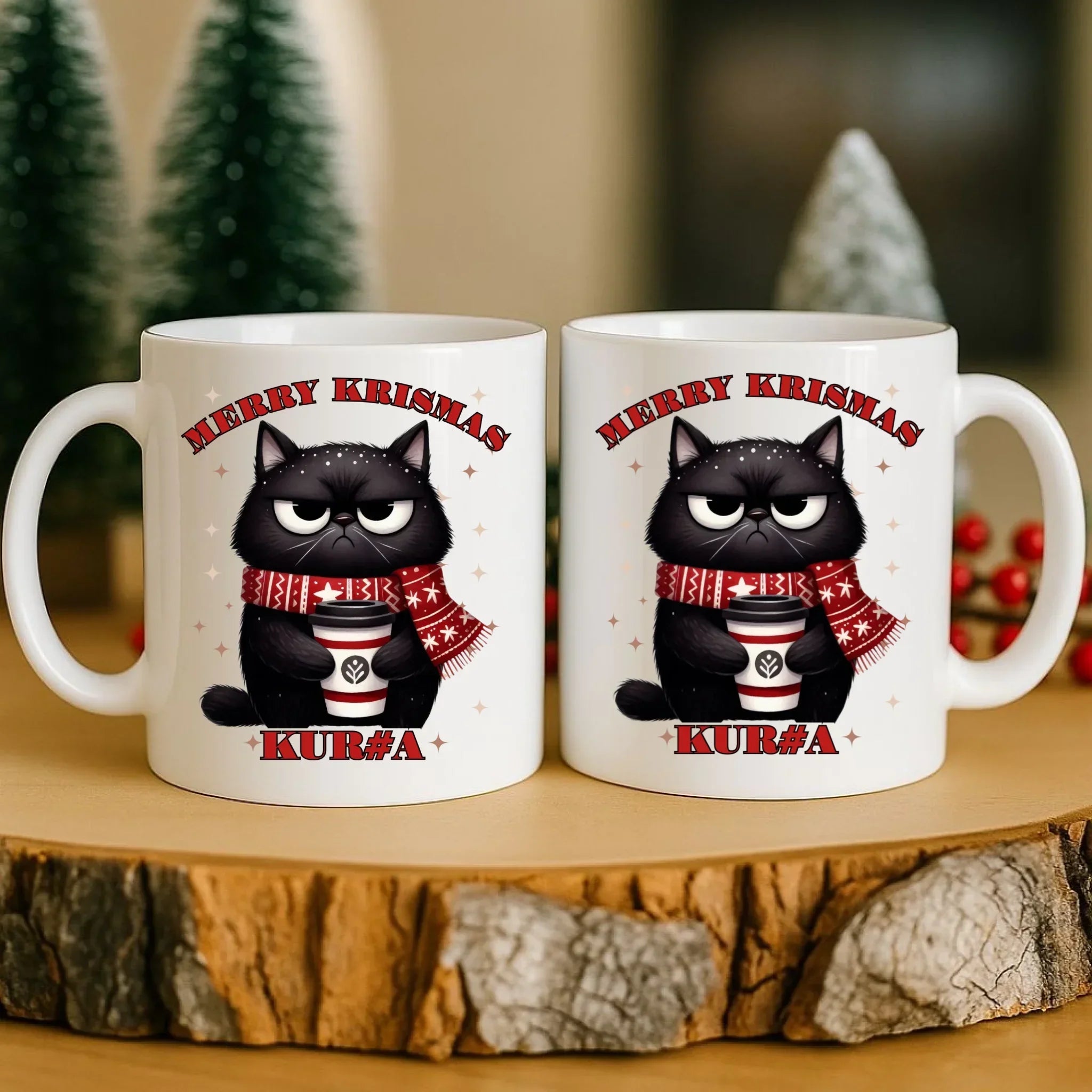 Kubek świąteczny - Zburczany kot Merry Krismas kur#a - bez cenzury BN34 - StoryCups.pl