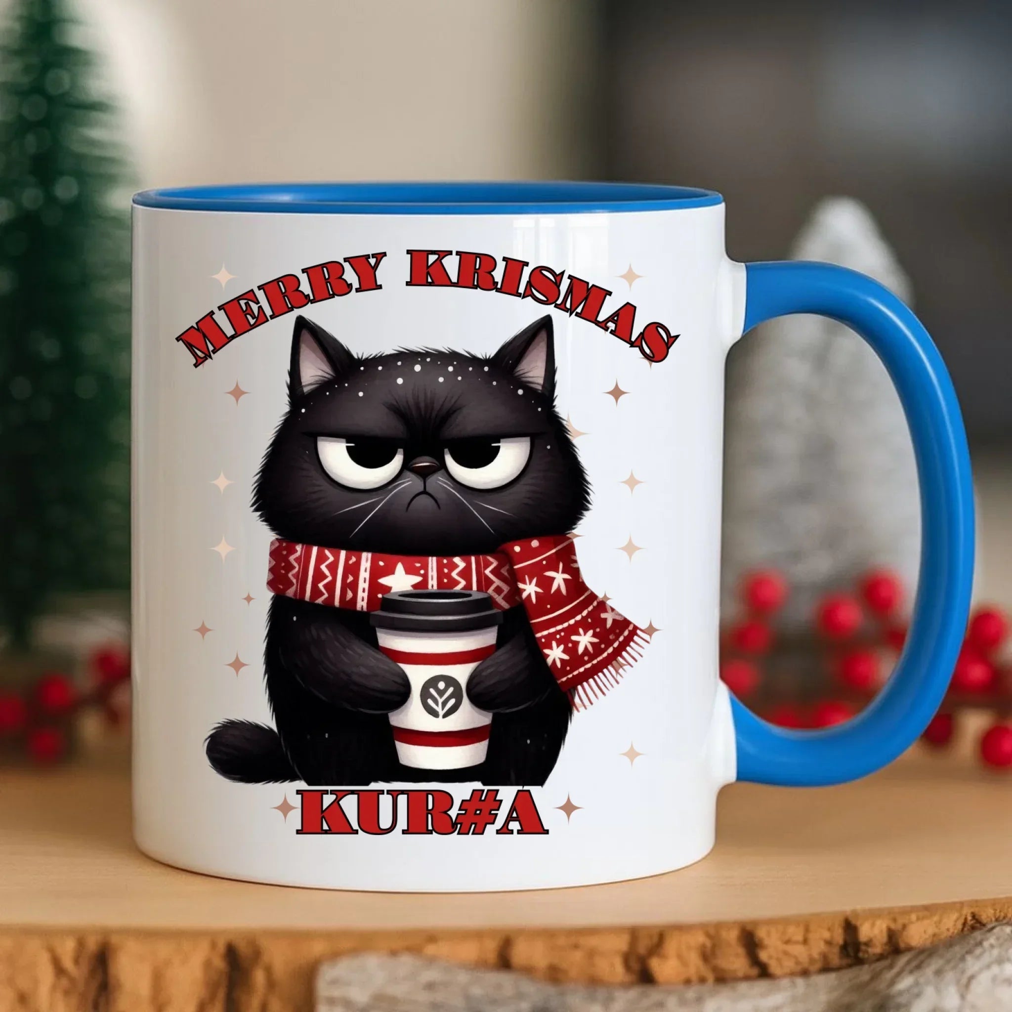 Kubek świąteczny - Zburczany kot Merry Krismas kur#a - bez cenzury BN34 - StoryCups.pl