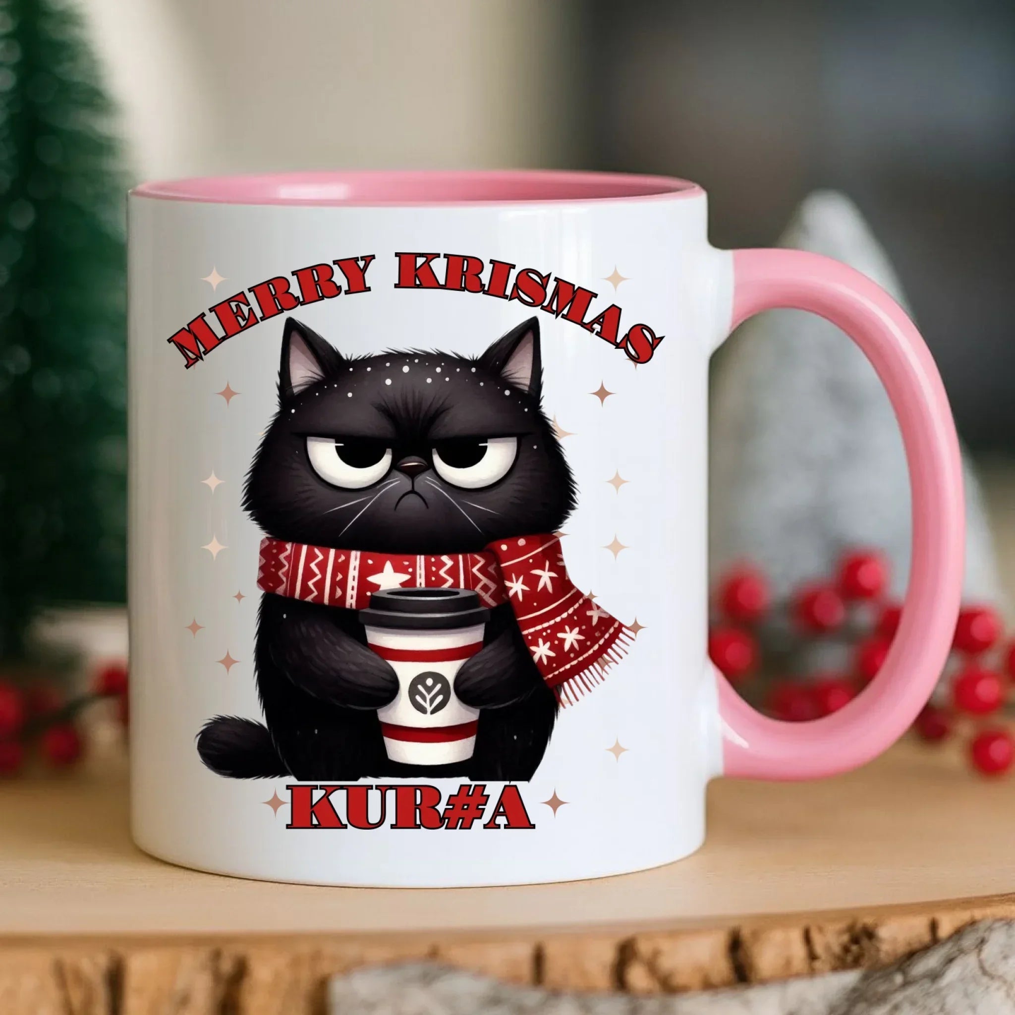 Kubek świąteczny - Zburczany kot Merry Krismas kur#a - bez cenzury BN34 - StoryCups.pl