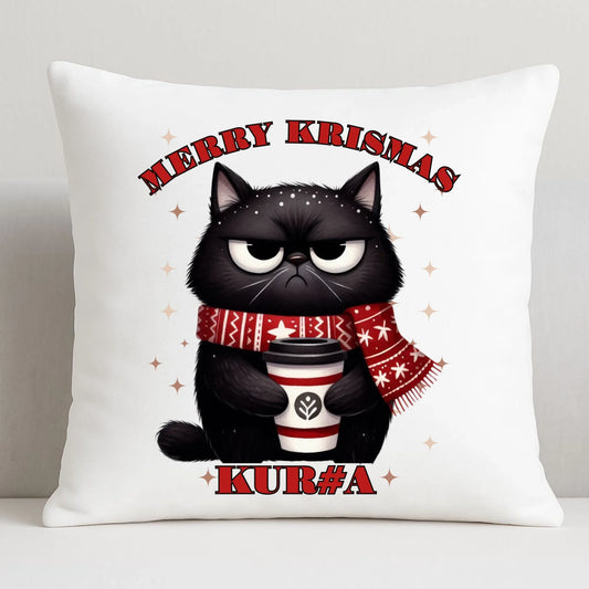 Poduszka świąteczna - Zburczany kot Merry Krismas kur#a - bez cenzury BN34 - StoryCups.pl