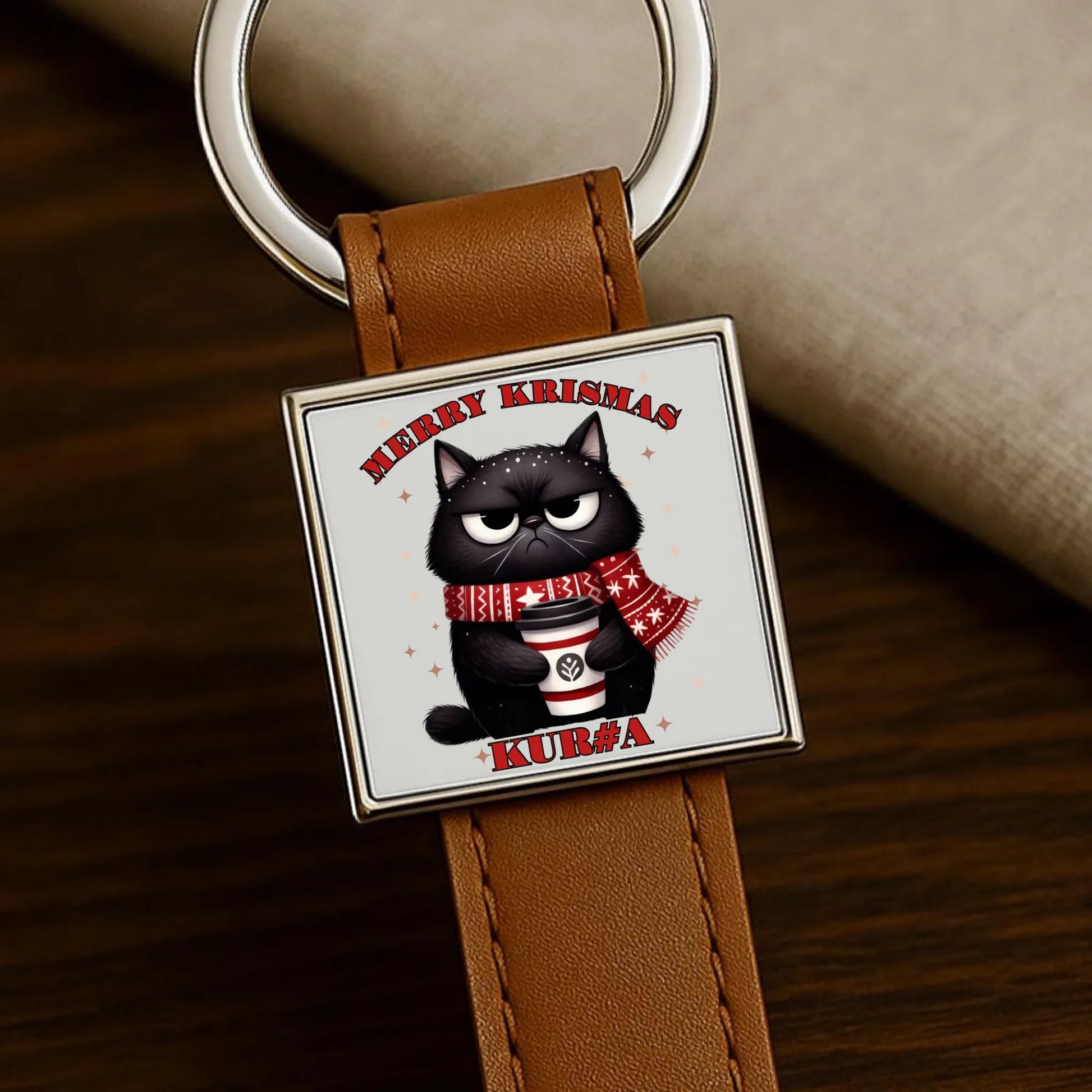 Brelok świąteczny - Zburczany kot Merry Krismas kur#a - bez cenzury BN34 - StoryCups.pl