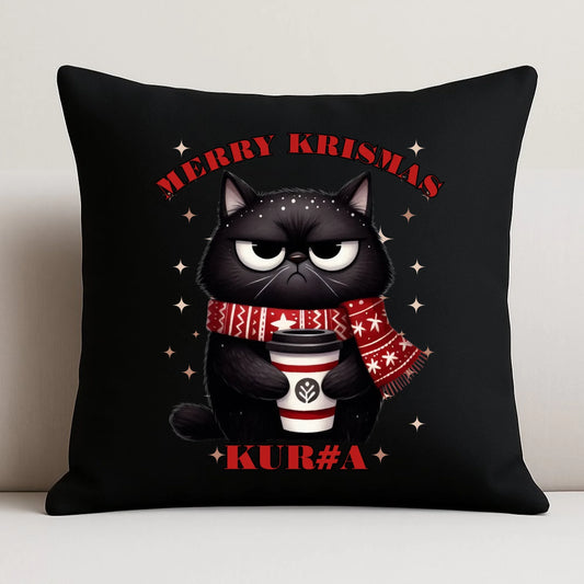 Poduszka dekoracyjna świąteczna - Zburczany kot Merry Krismas kur#a - bez cenzury BN34 - StoryCups.pl