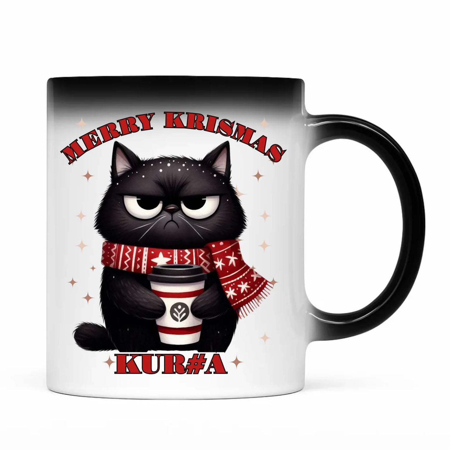 Kubek magiczny świąteczny - Zburczany kot Merry Krismas kur#a - bez cenzury BN34 - StoryCups.pl