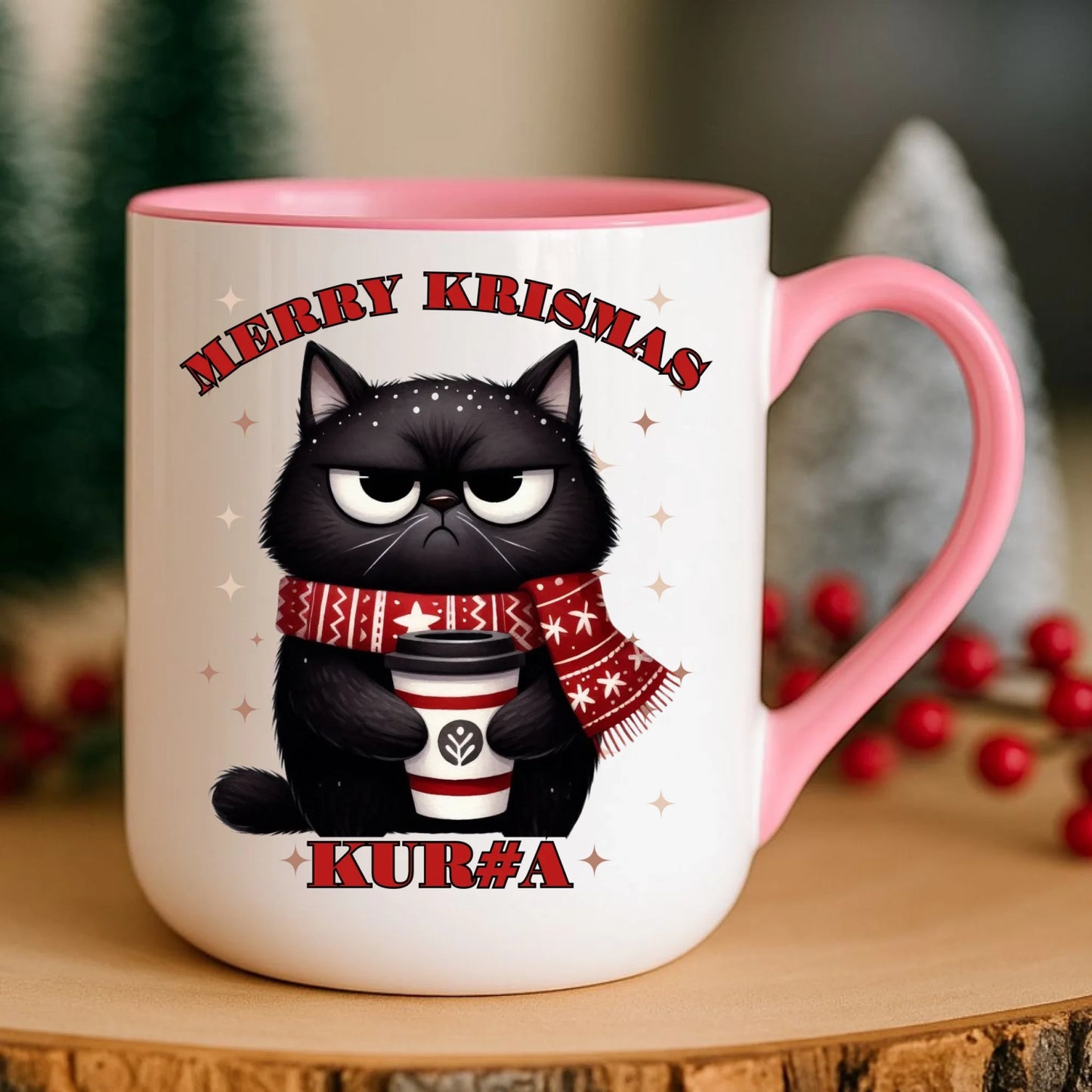 Kubek elegant świąteczny - Zburczany kot Merry Krismas kur#a - bez cenzury BN34 - StoryCups.pl