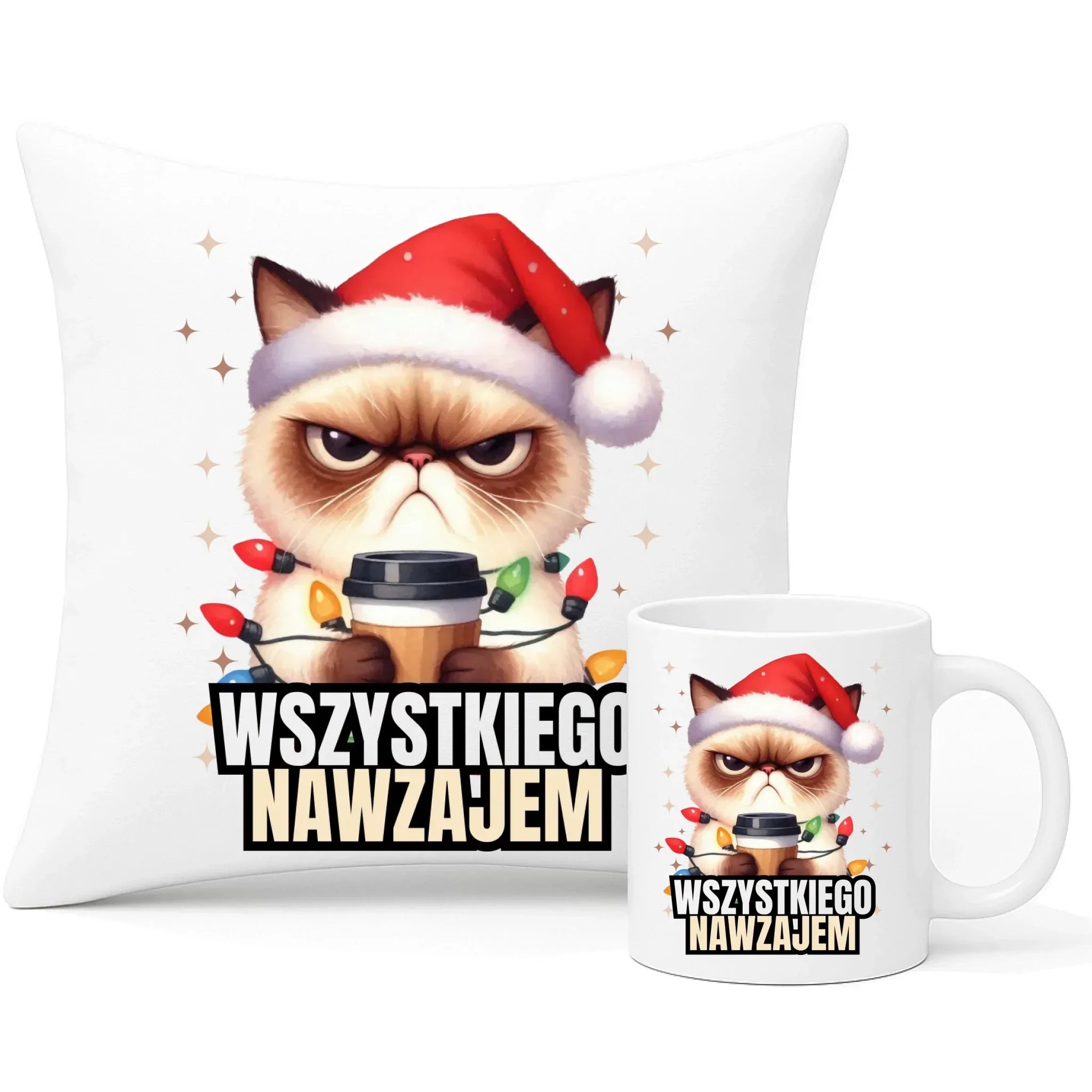 Zestaw poduszka i kubek świąteczny - Grumpy Cat Wszystkiego nawzajem BN33 - StoryCups.pl