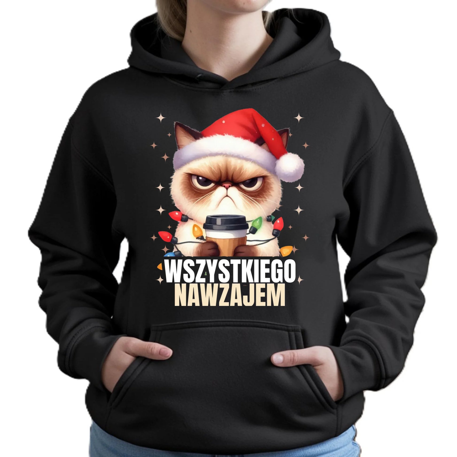 Bluza damska z kapturem świąteczna - Grumpy Cat Wszystkiego nawzajem BN33 - StoryCups.pl