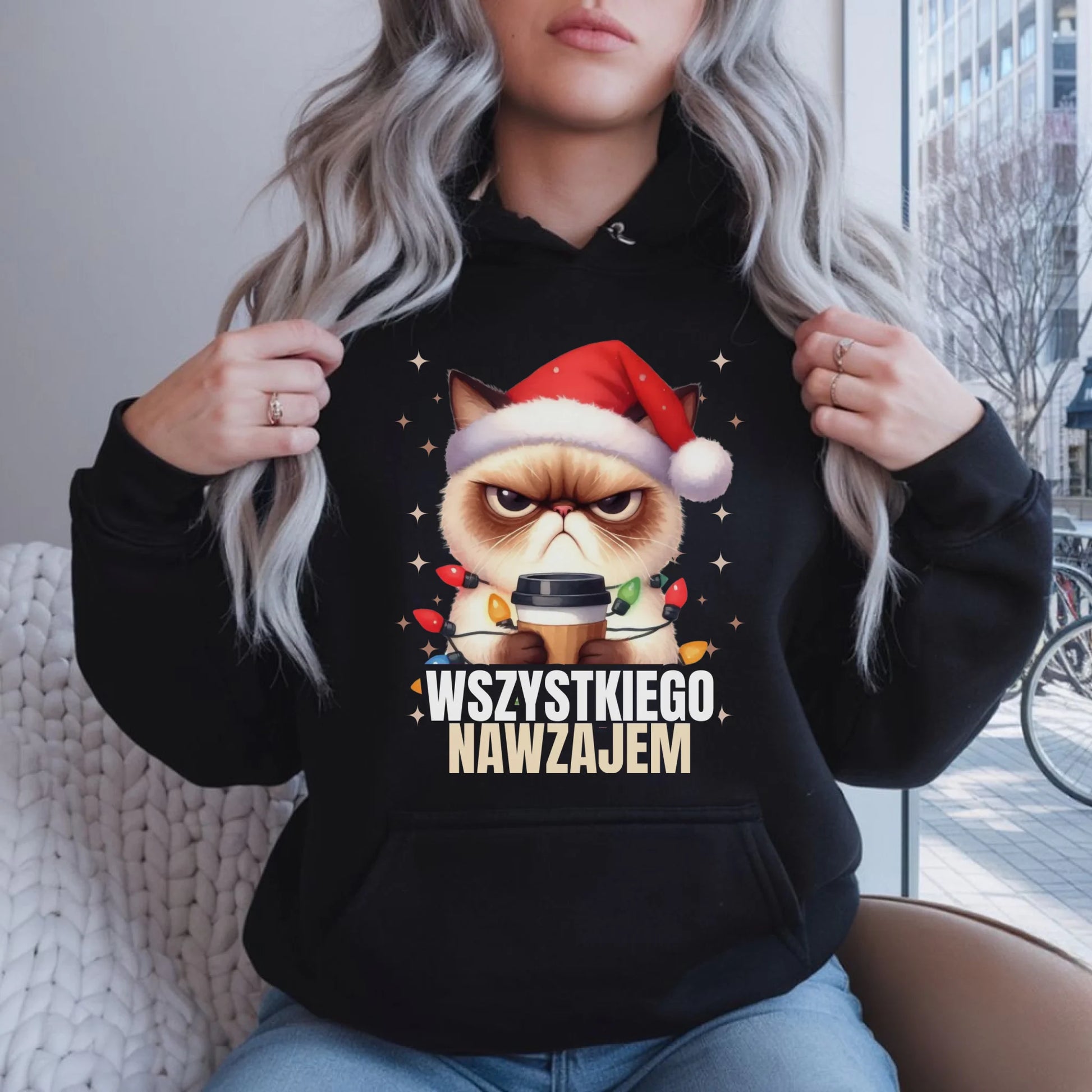 Bluza damska z kapturem świąteczna - Grumpy Cat Wszystkiego nawzajem BN33 - StoryCups.pl