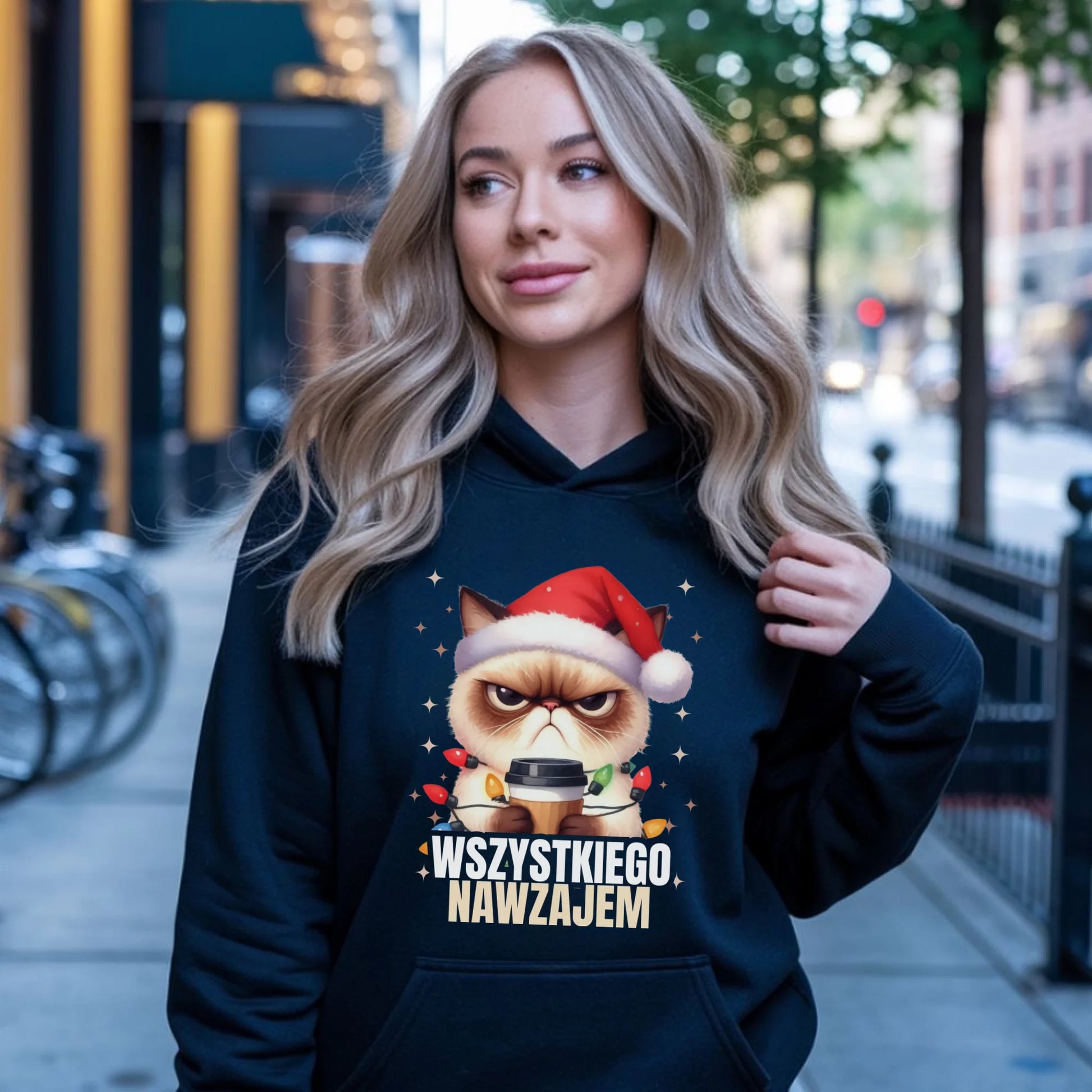 Bluza damska z kapturem świąteczna - Grumpy Cat Wszystkiego nawzajem BN33 - StoryCups.pl