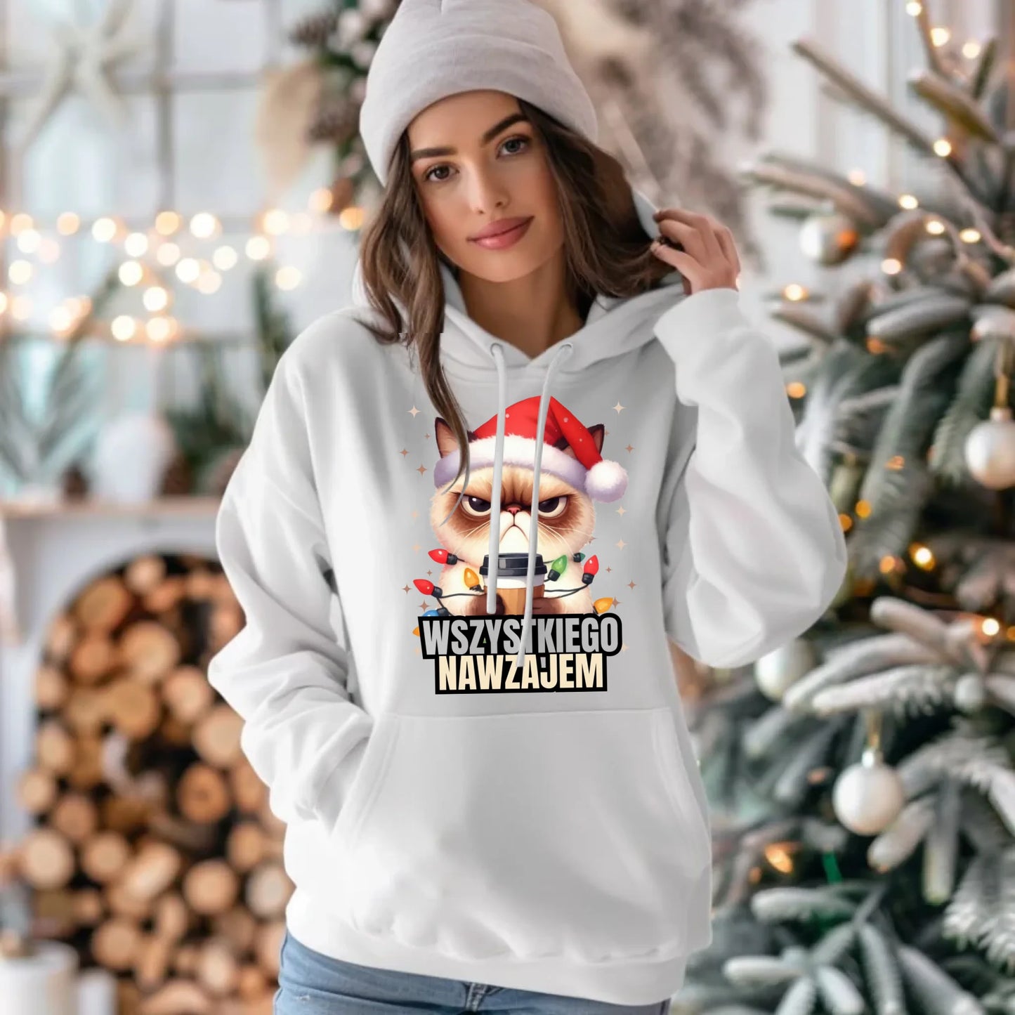 Bluza damska z kapturem świąteczna - Grumpy Cat Wszystkiego nawzajem BN33 - StoryCups.pl
