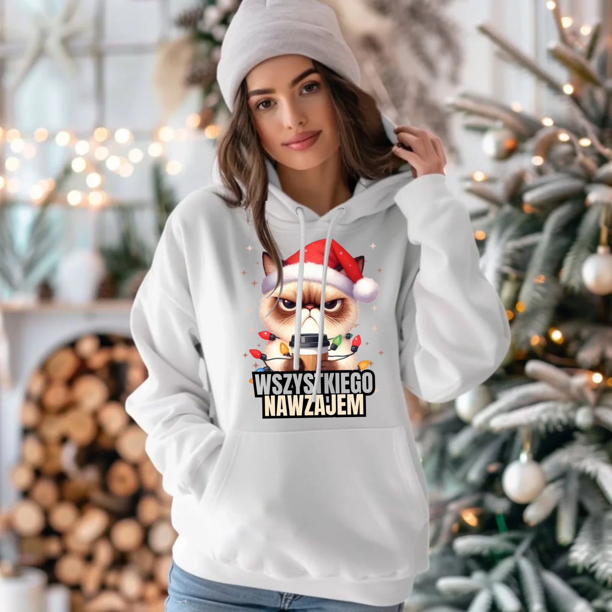Bluza damska z kapturem świąteczna - Grumpy Cat Wszystkiego nawzajem BN33 - StoryCups.pl