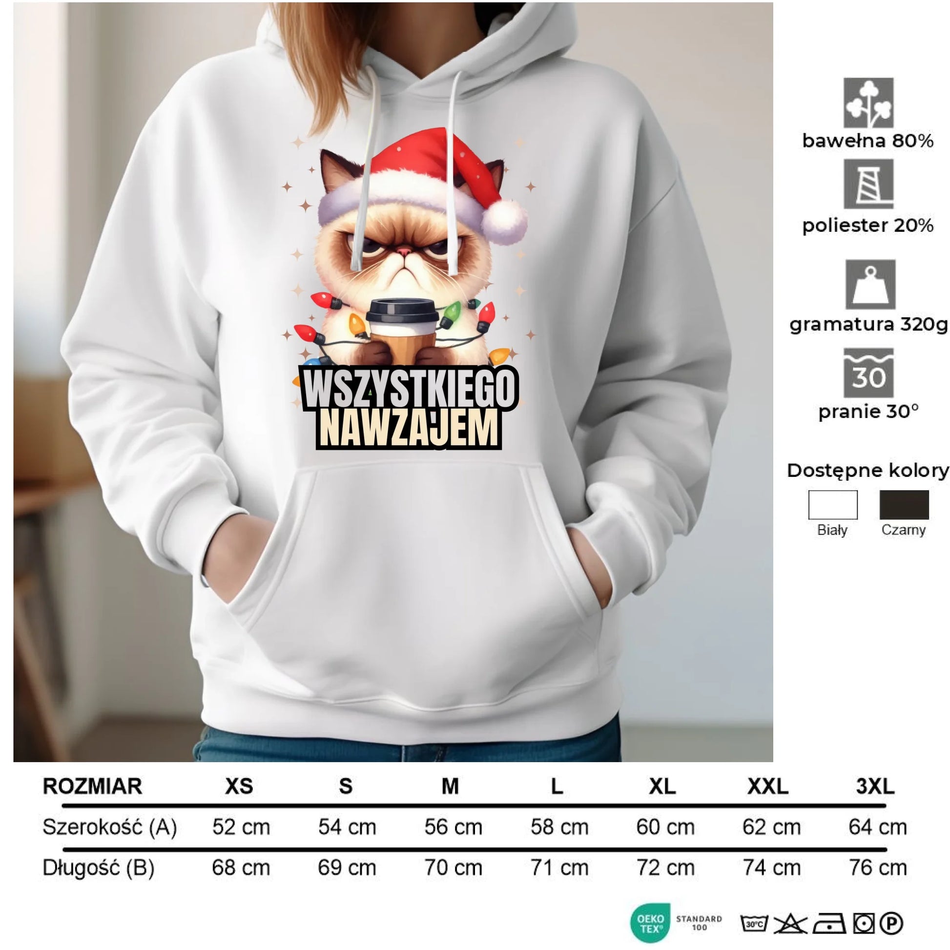 Bluza damska z kapturem świąteczna - Grumpy Cat Wszystkiego nawzajem BN33 - StoryCups.pl