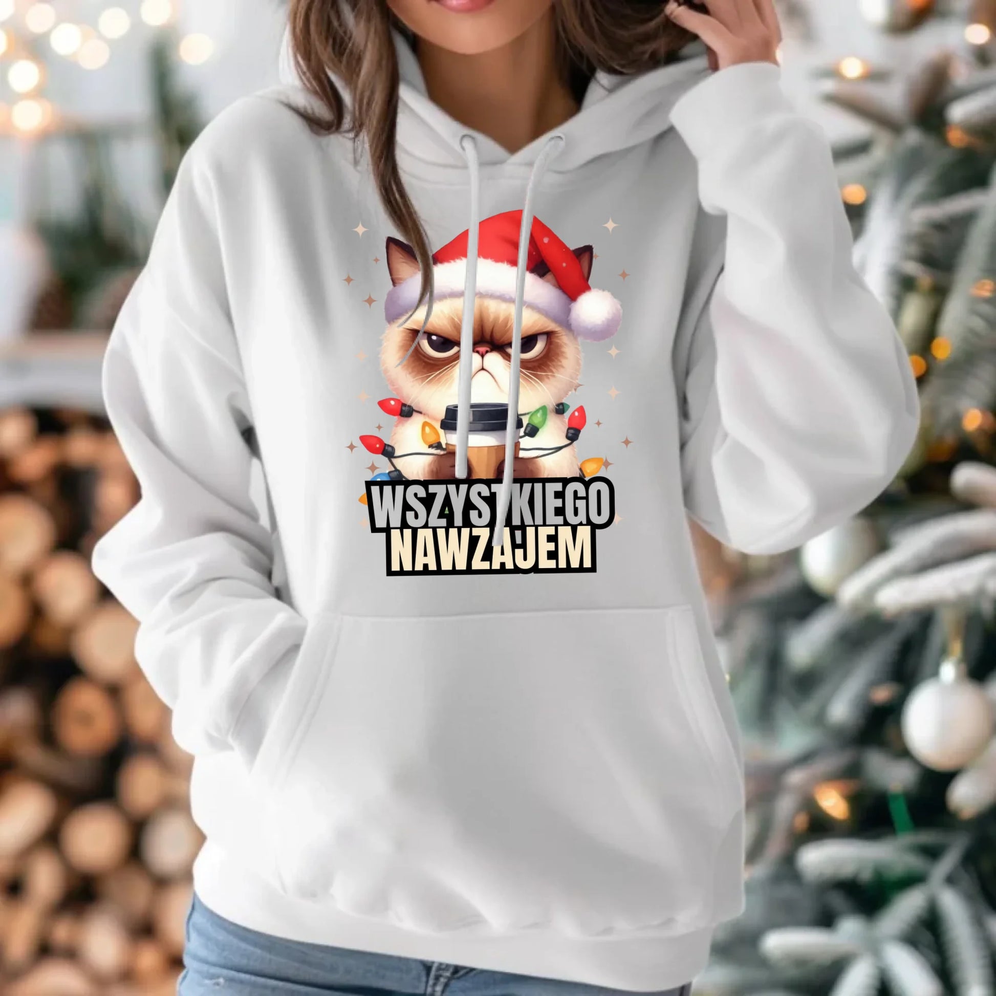 Bluza damska z kapturem świąteczna - Grumpy Cat Wszystkiego nawzajem BN33 - StoryCups.pl