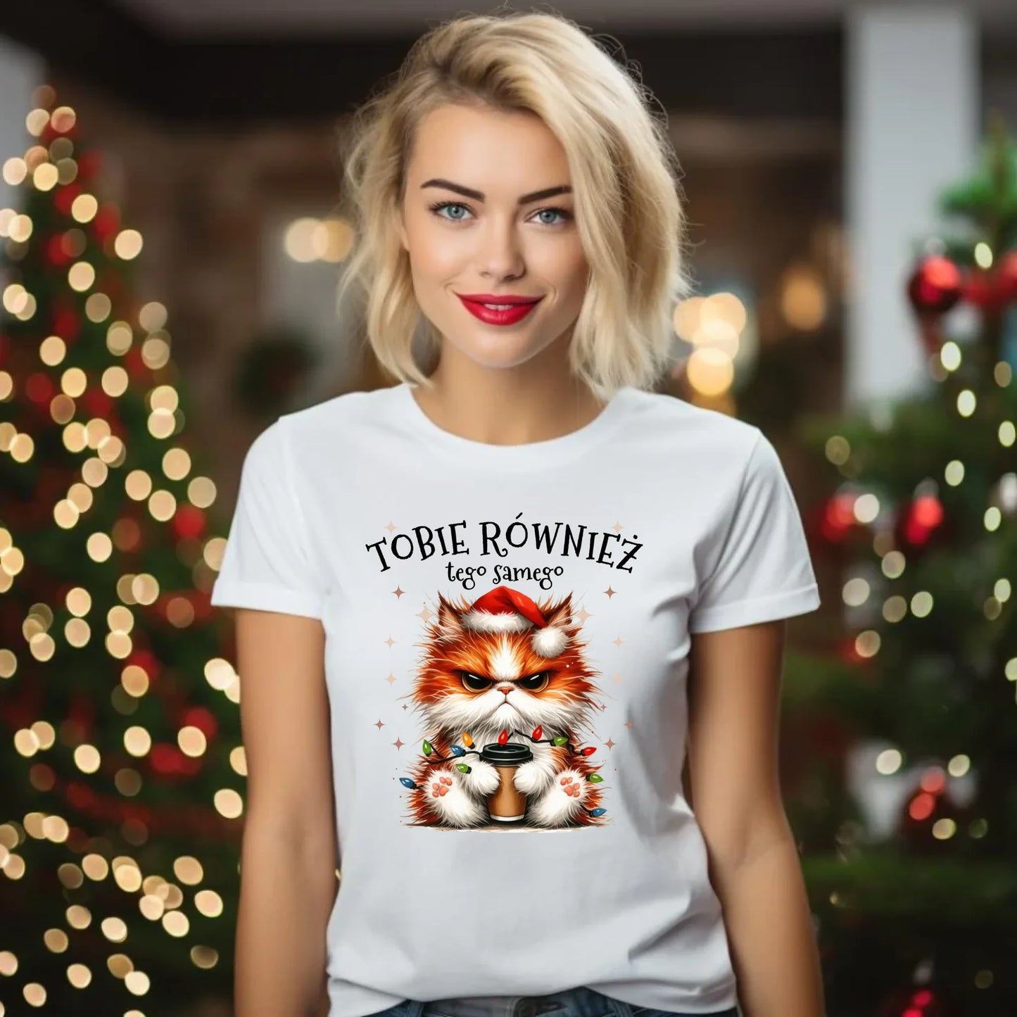 Koszulka damska świąteczna - Grumpy Cat Tobie również tego samego BN32 - StoryCups.pl