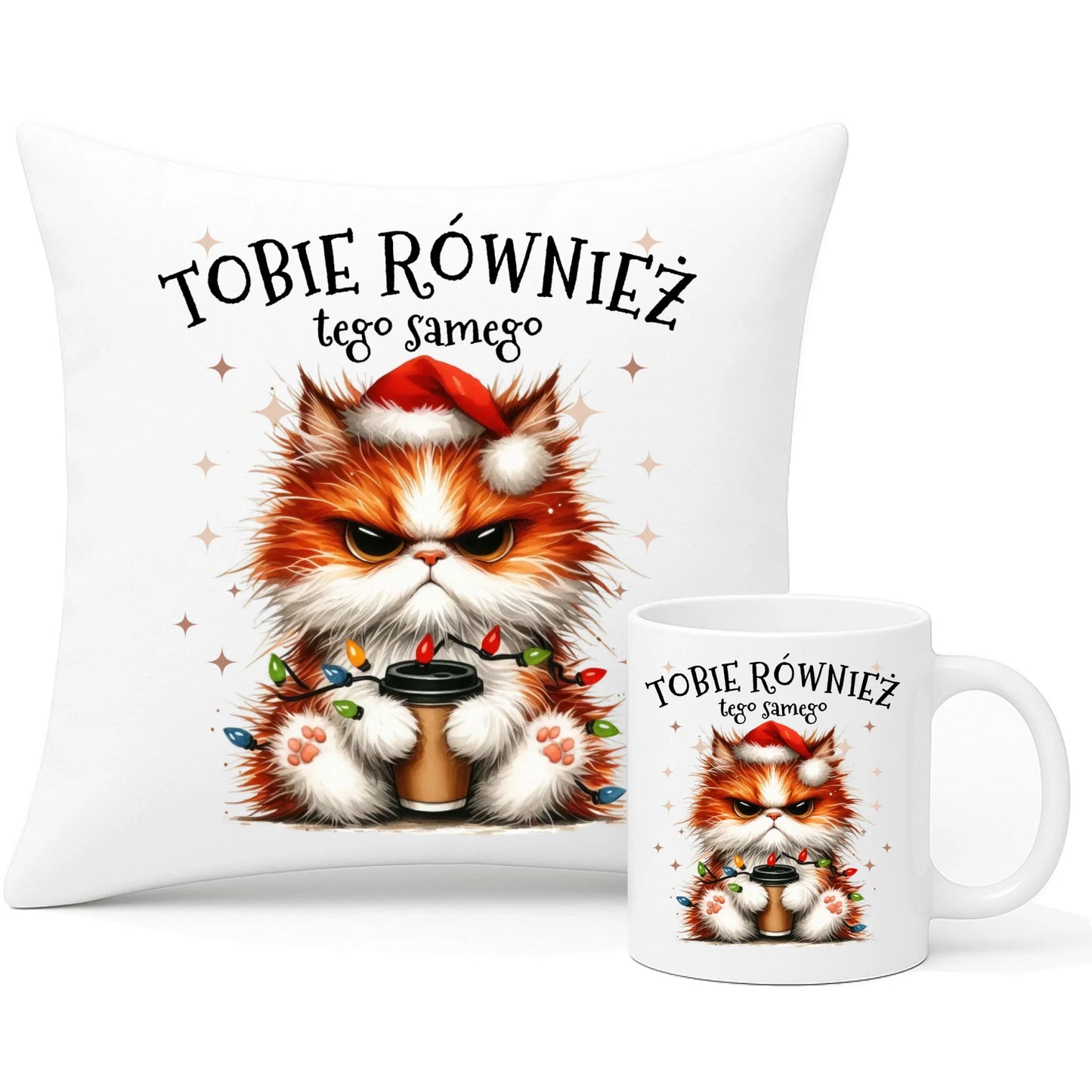 Zestaw poduszka i kubek świąteczny - Grumpy Cat Tobie również tego samego BN32 - StoryCups.pl