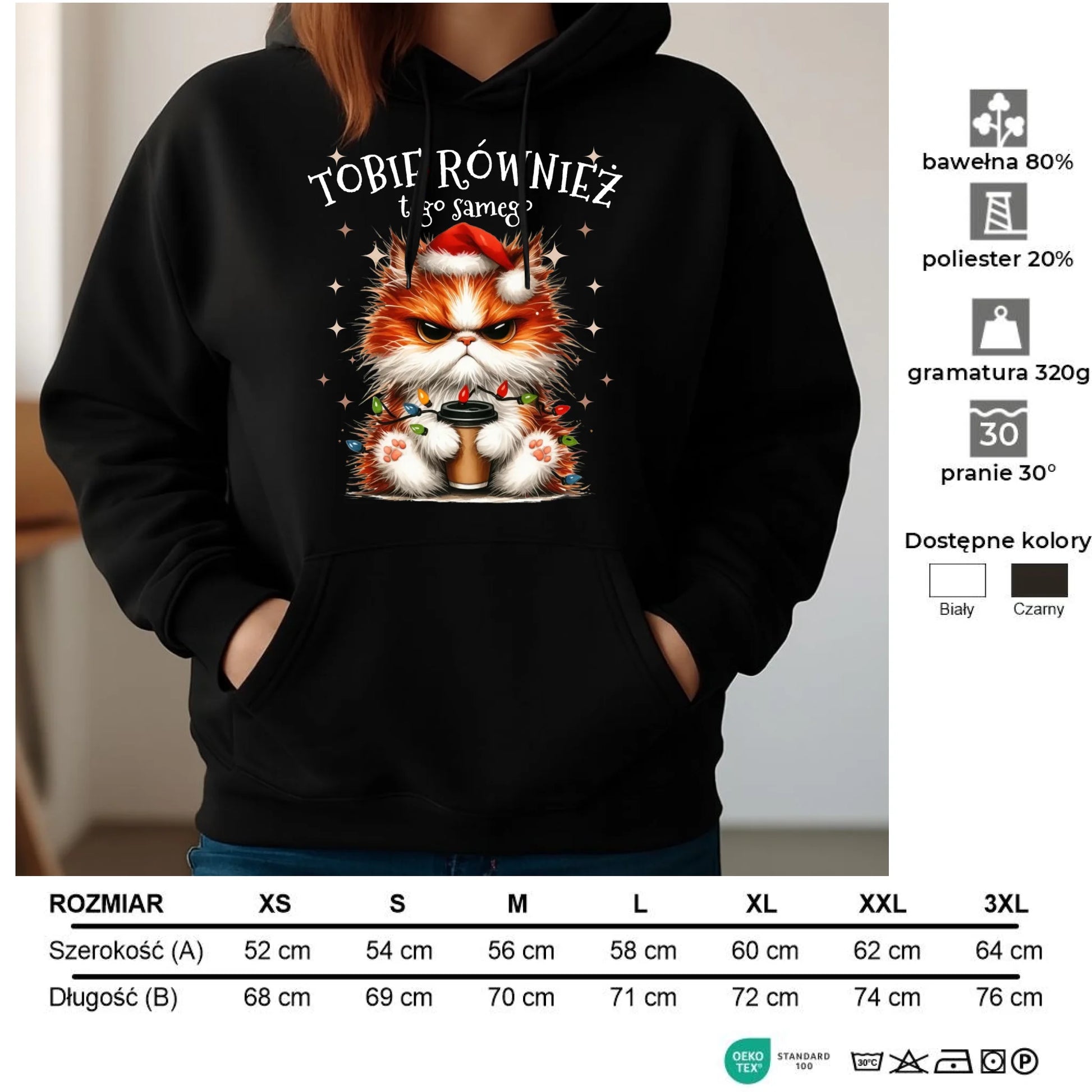 Bluza damska z kapturem świąteczna - Grumpy Cat Tobie również tego samego BN32 - StoryCups.pl