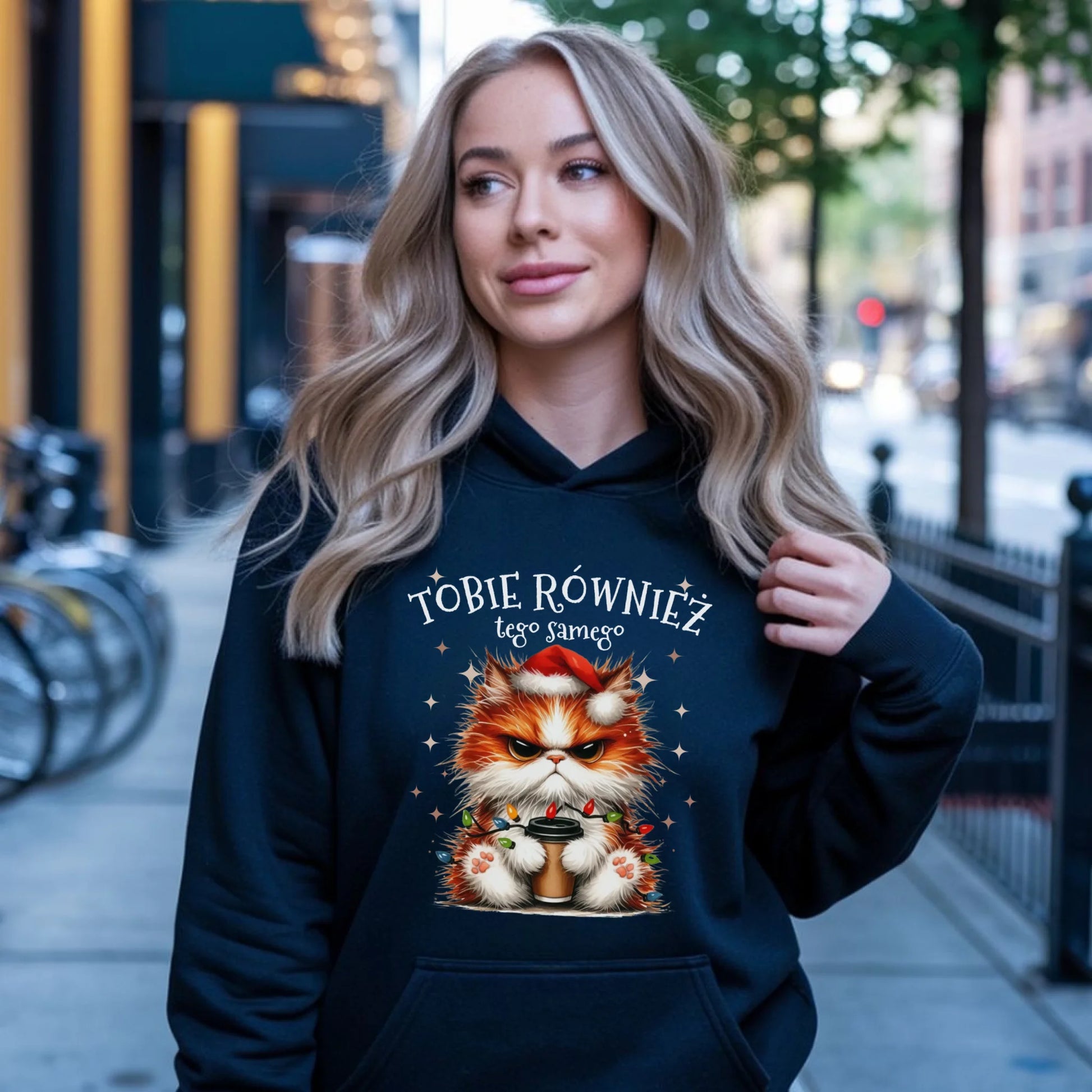 Bluza damska z kapturem świąteczna - Grumpy Cat Tobie również tego samego BN32 - StoryCups.pl