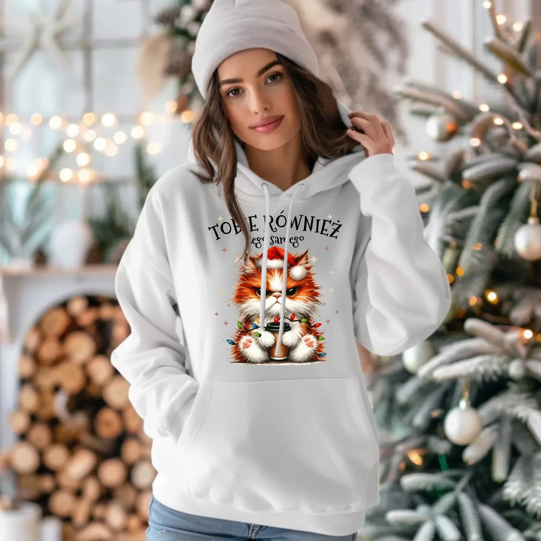 Bluza damska z kapturem świąteczna - Grumpy Cat Tobie również tego samego BN32 - StoryCups.pl