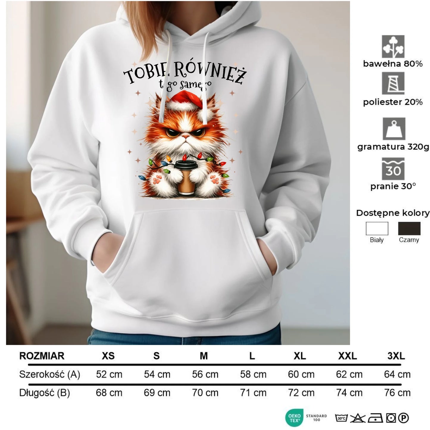 Bluza damska z kapturem świąteczna - Grumpy Cat Tobie również tego samego BN32 - StoryCups.pl