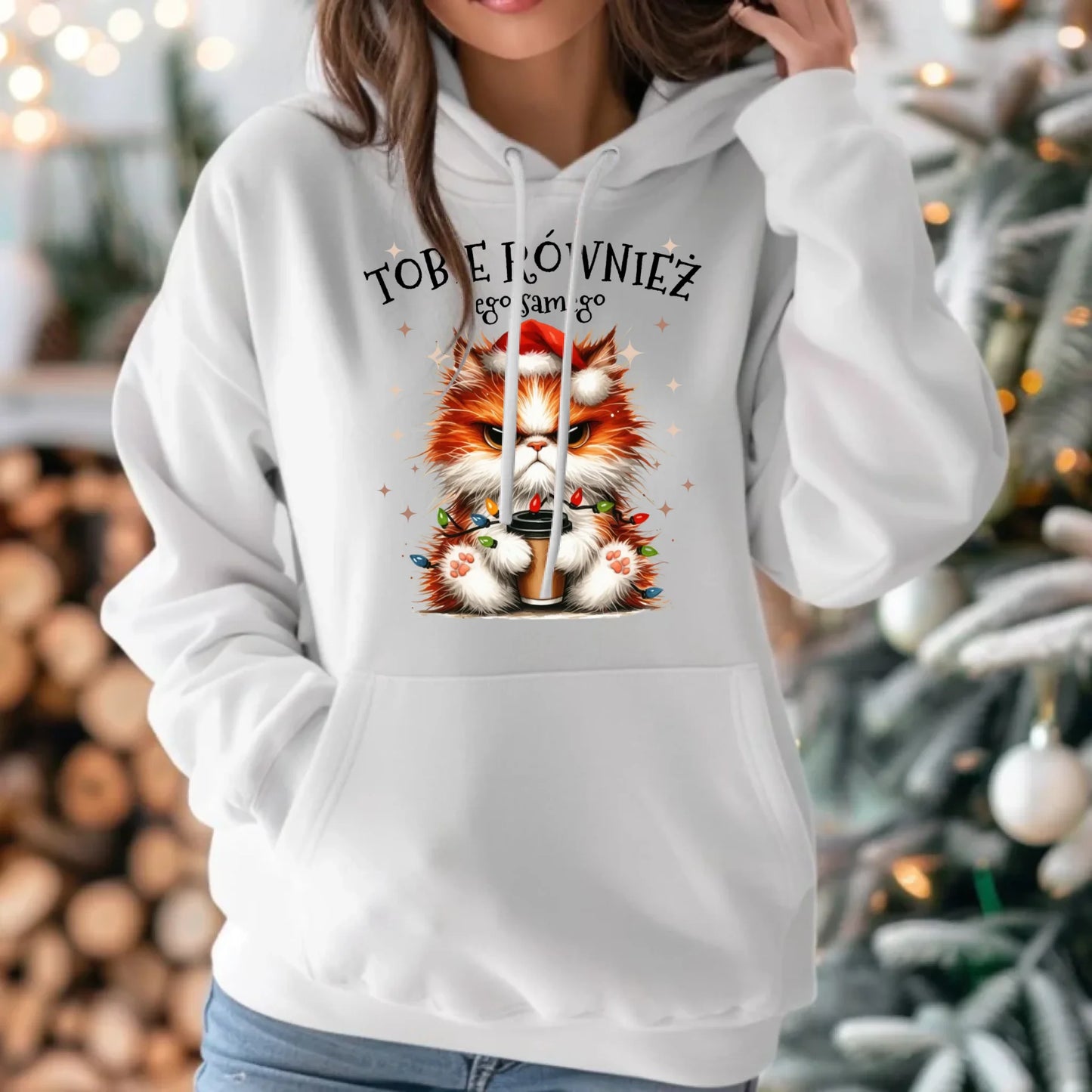 Bluza damska z kapturem świąteczna - Grumpy Cat Tobie również tego samego BN32 - StoryCups.pl