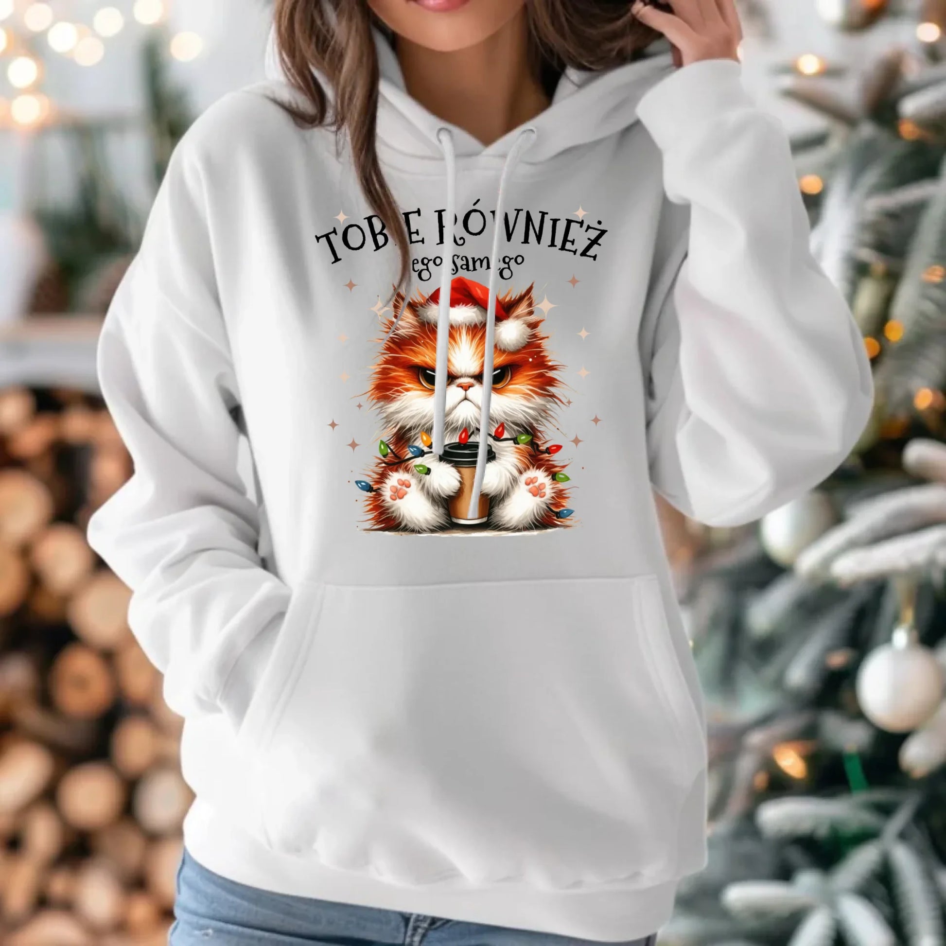 Bluza damska z kapturem świąteczna - Grumpy Cat Tobie również tego samego BN32 - StoryCups.pl